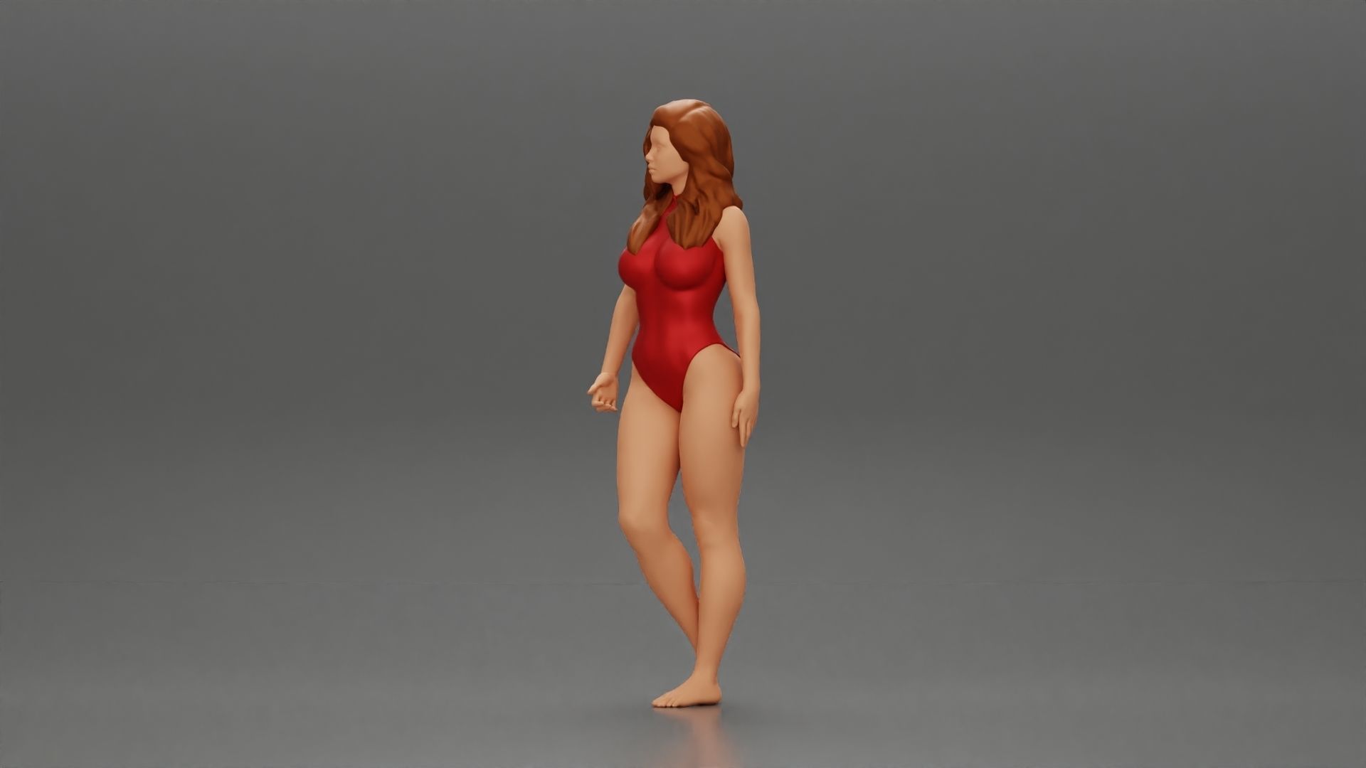 Attractive Young Woman Walking on Beach Holding Surfboard 3D print model_1