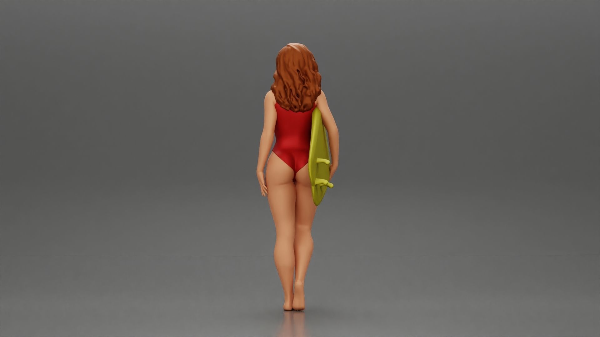 Attractive Young Woman Walking on Beach Holding Surfboard 3D print model_5