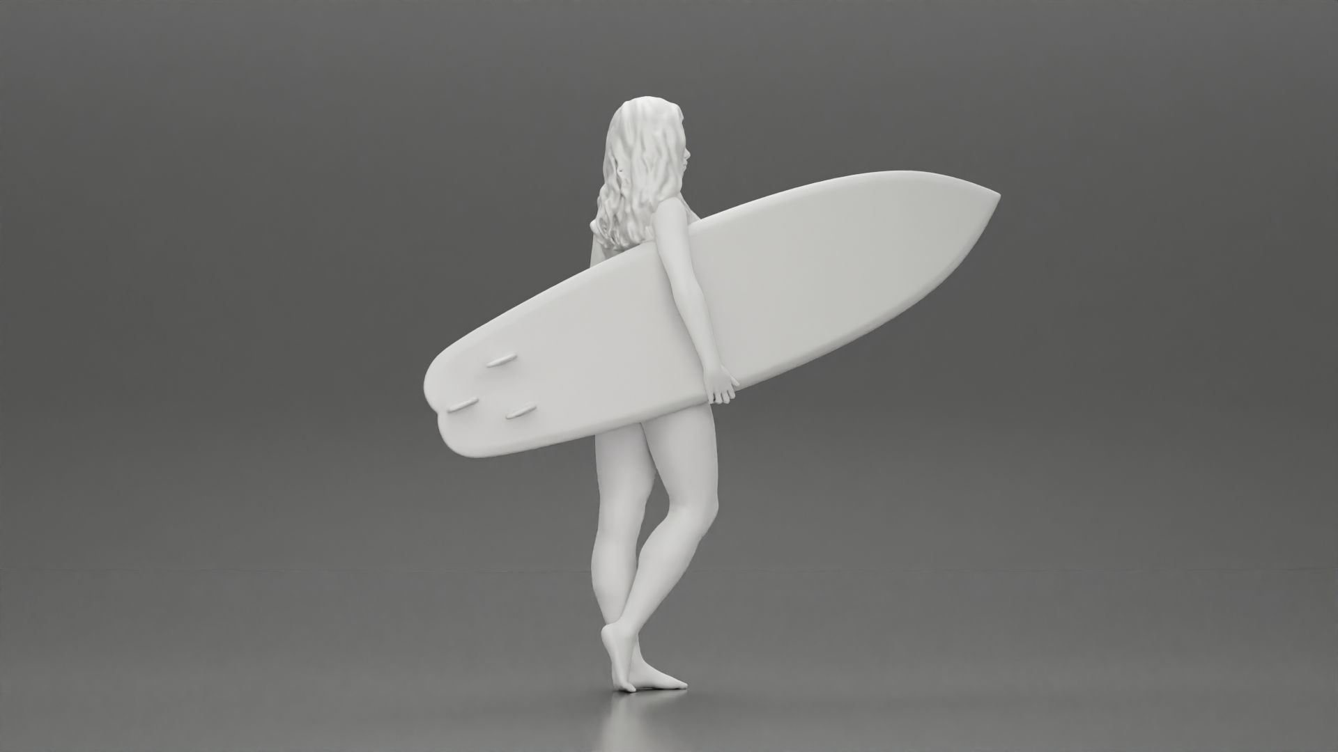 Attractive Young Woman Walking on Beach Holding Surfboard 3D print model_15