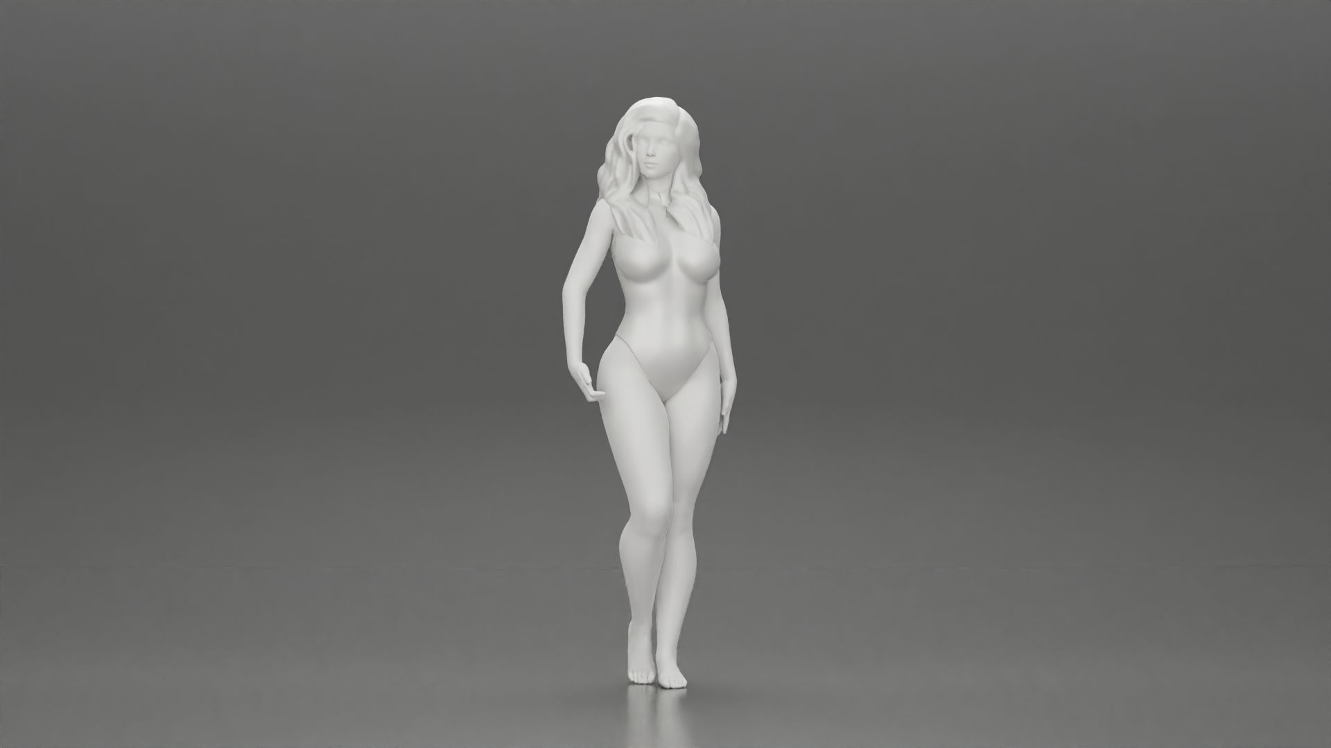 Attractive Young Woman Walking on Beach Holding Surfboard 3D print model_18