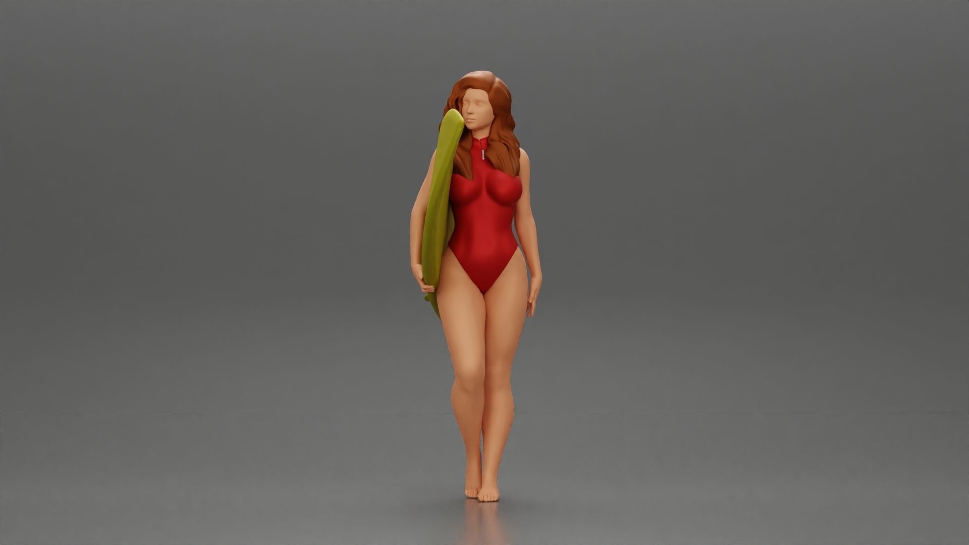 Attractive Young Woman Walking on Beach Holding Surfboard 3D print model_2