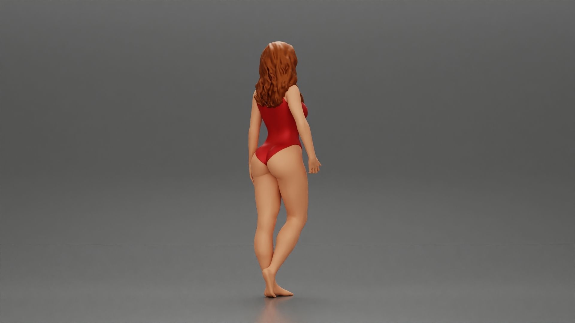 Attractive Young Woman Walking on Beach Holding Surfboard 3D print model_9