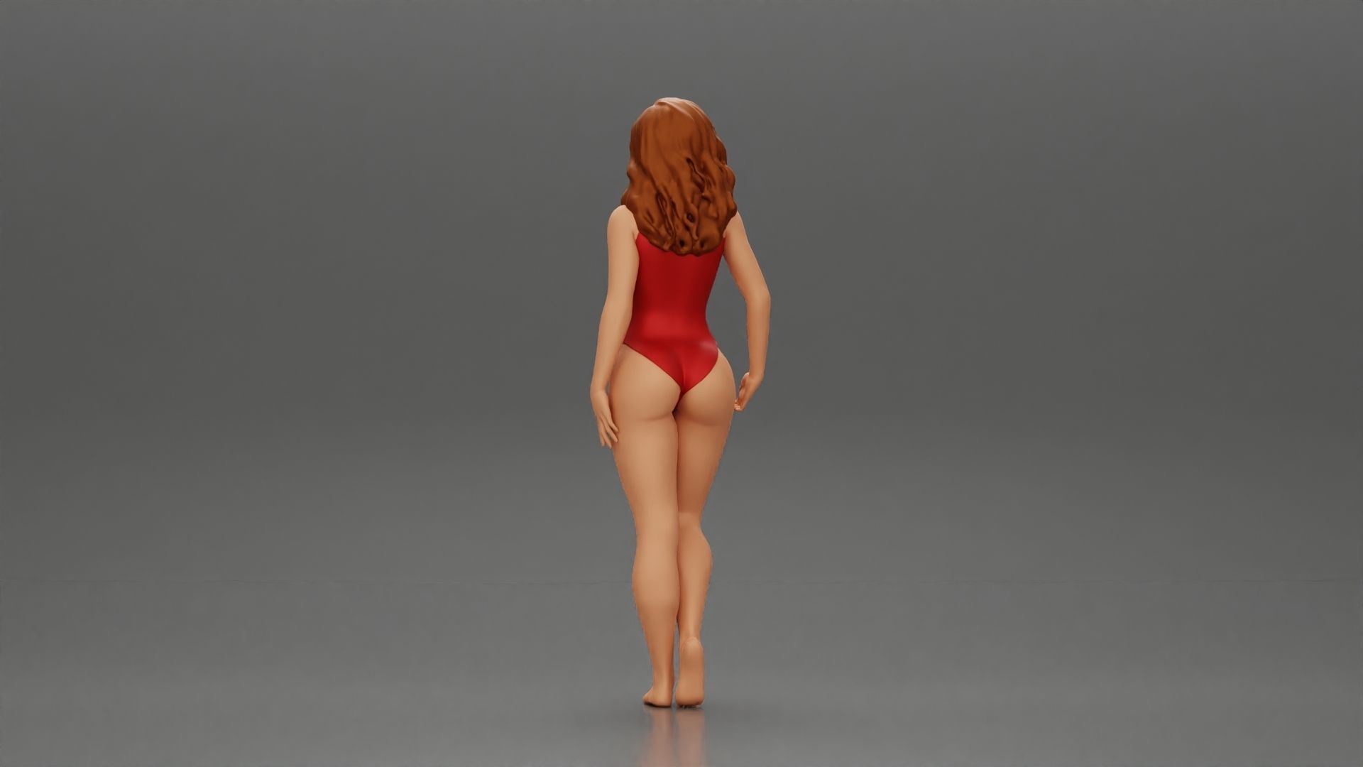 Attractive Young Woman Walking on Beach Holding Surfboard 3D print model_10