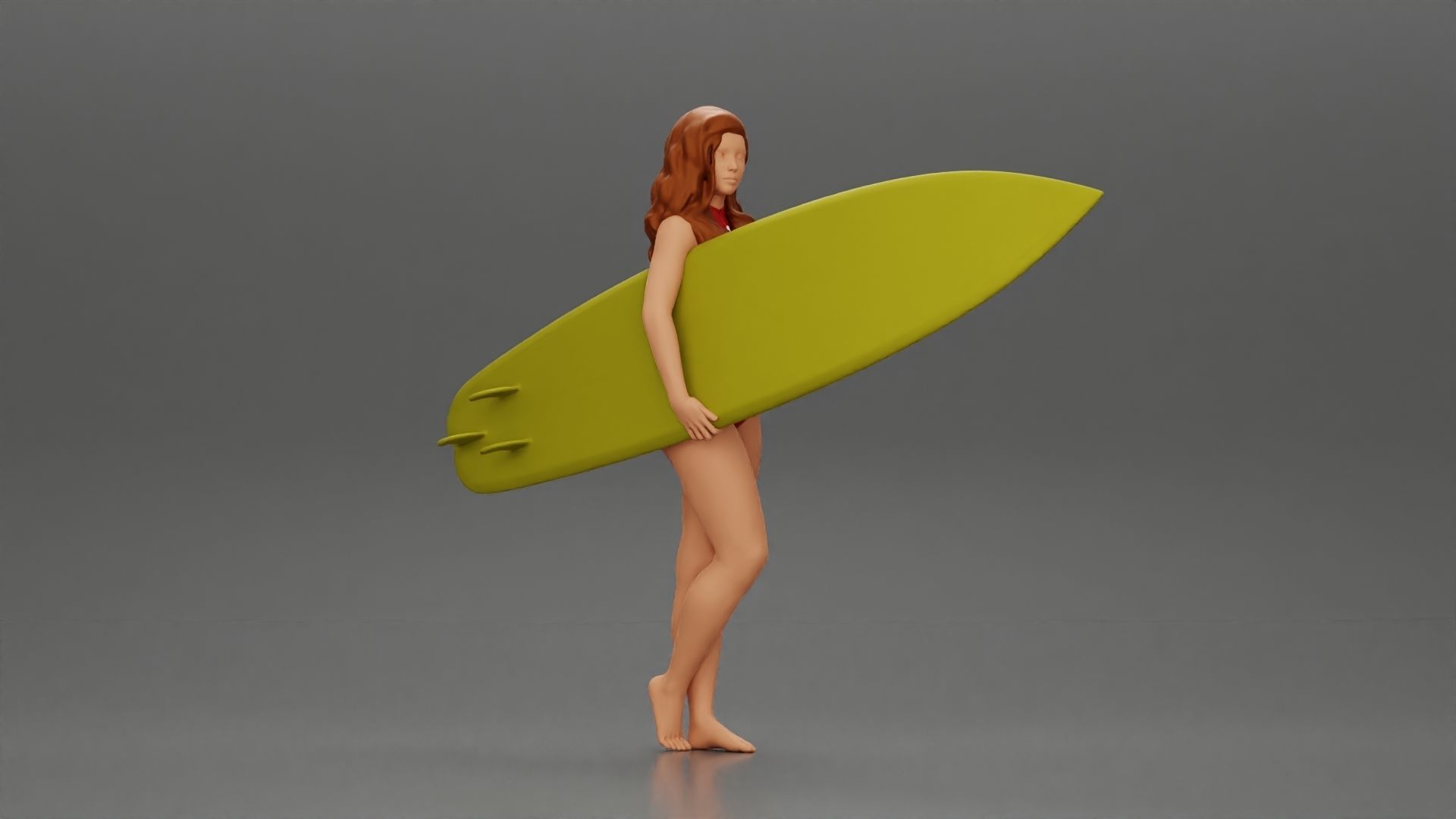 Attractive Young Woman Walking on Beach Holding Surfboard 3D print model_3