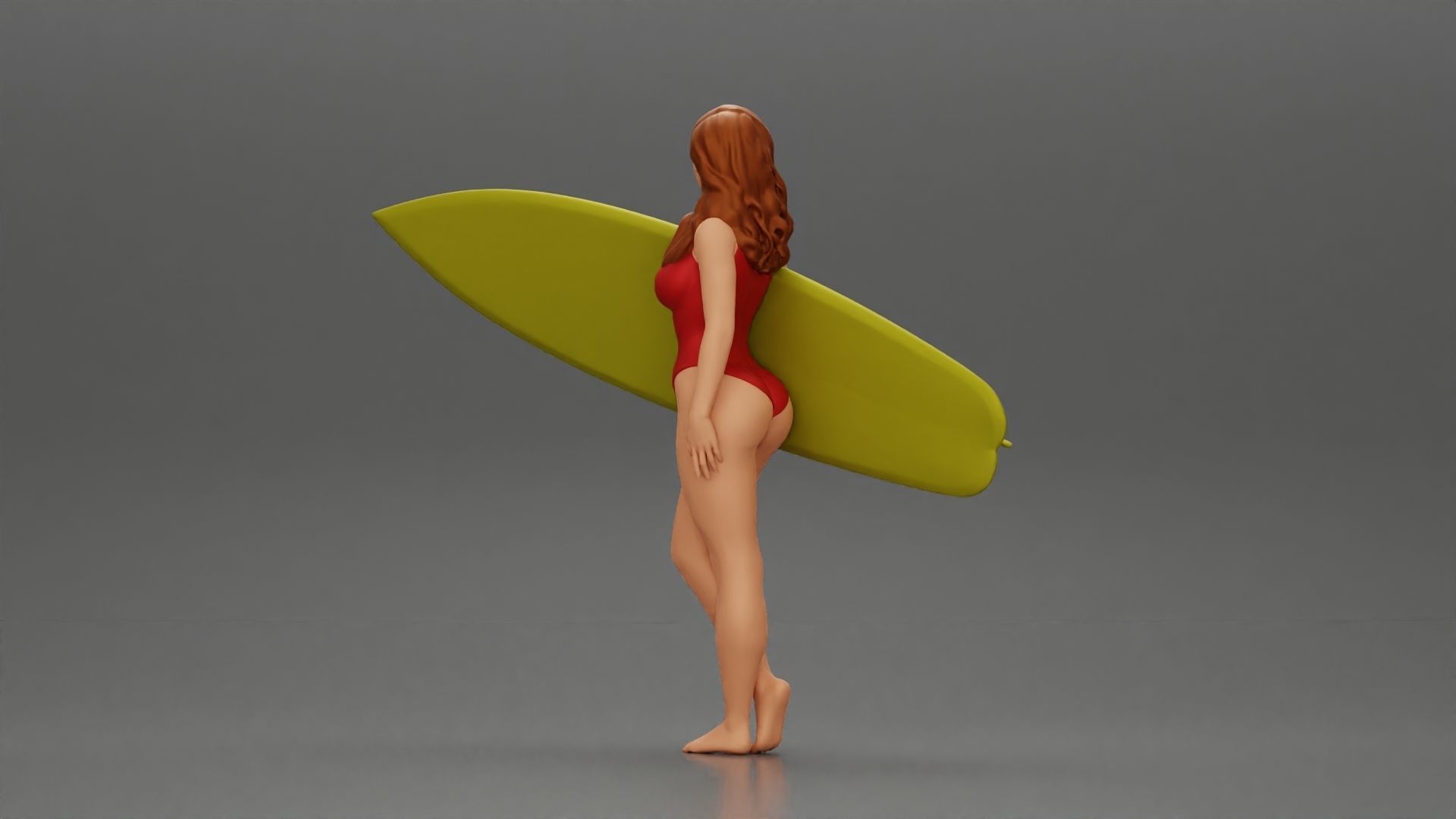 Attractive Young Woman Walking on Beach Holding Surfboard 3D print model_6