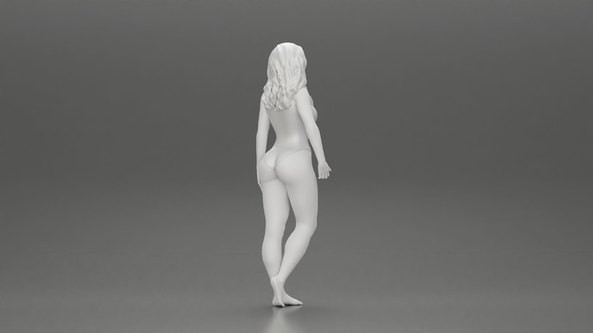 Attractive Young Woman Walking on Beach Holding Surfboard 3D print model_20