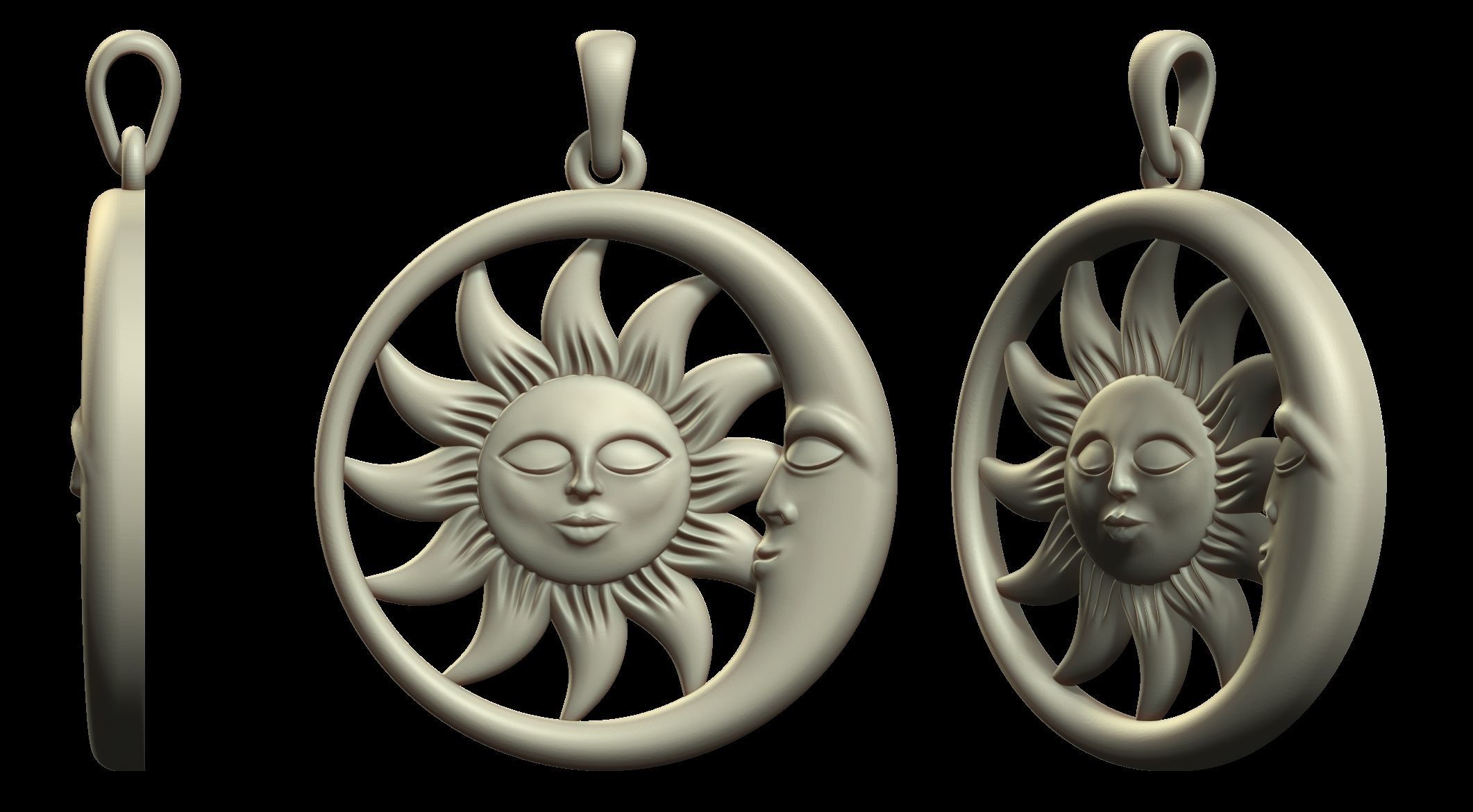 Sun and moon pendant 3D print model_1