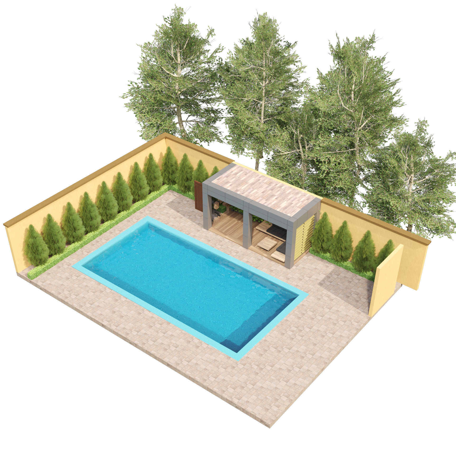 Pergola with Climbing Vines and pool  Low-poly 3D model_4