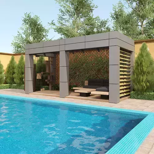 Pergola with Climbing Vines and pool  Low-poly 3D model