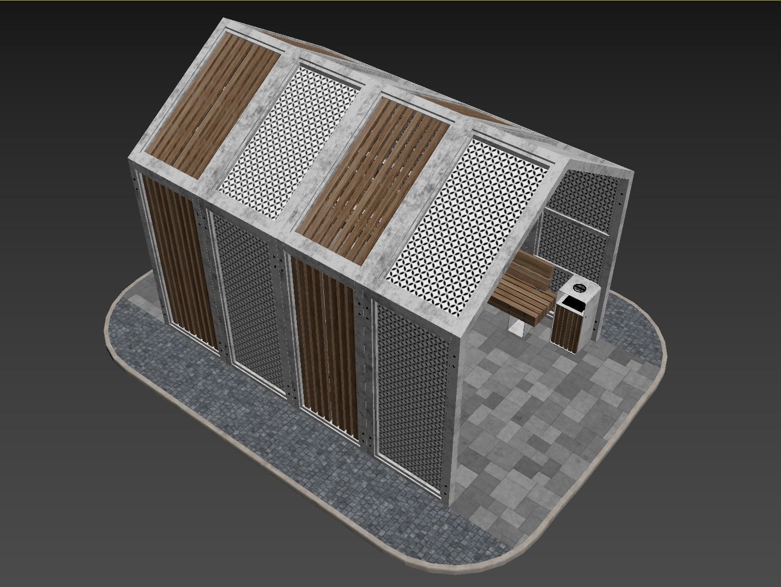 Set of pergolas and gazebos with benches 3D model_11