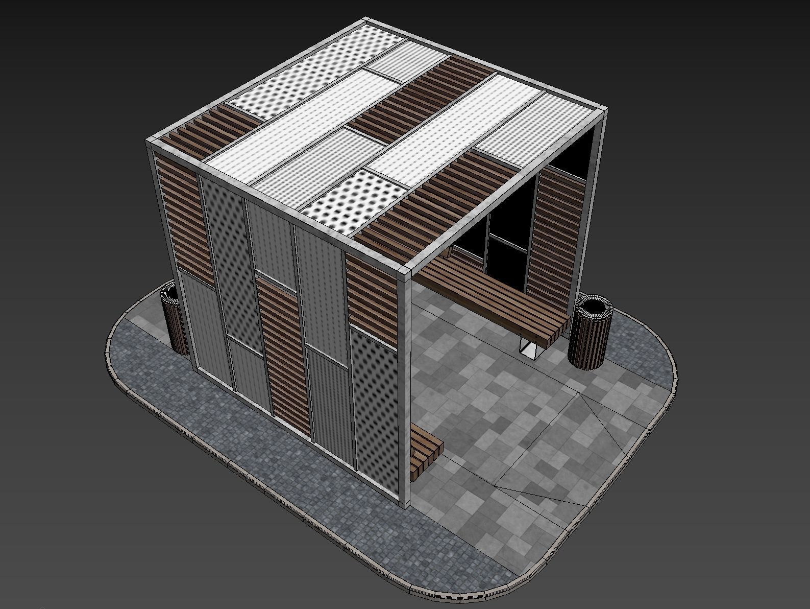 Set of pergolas and gazebos with benches 3D model_18