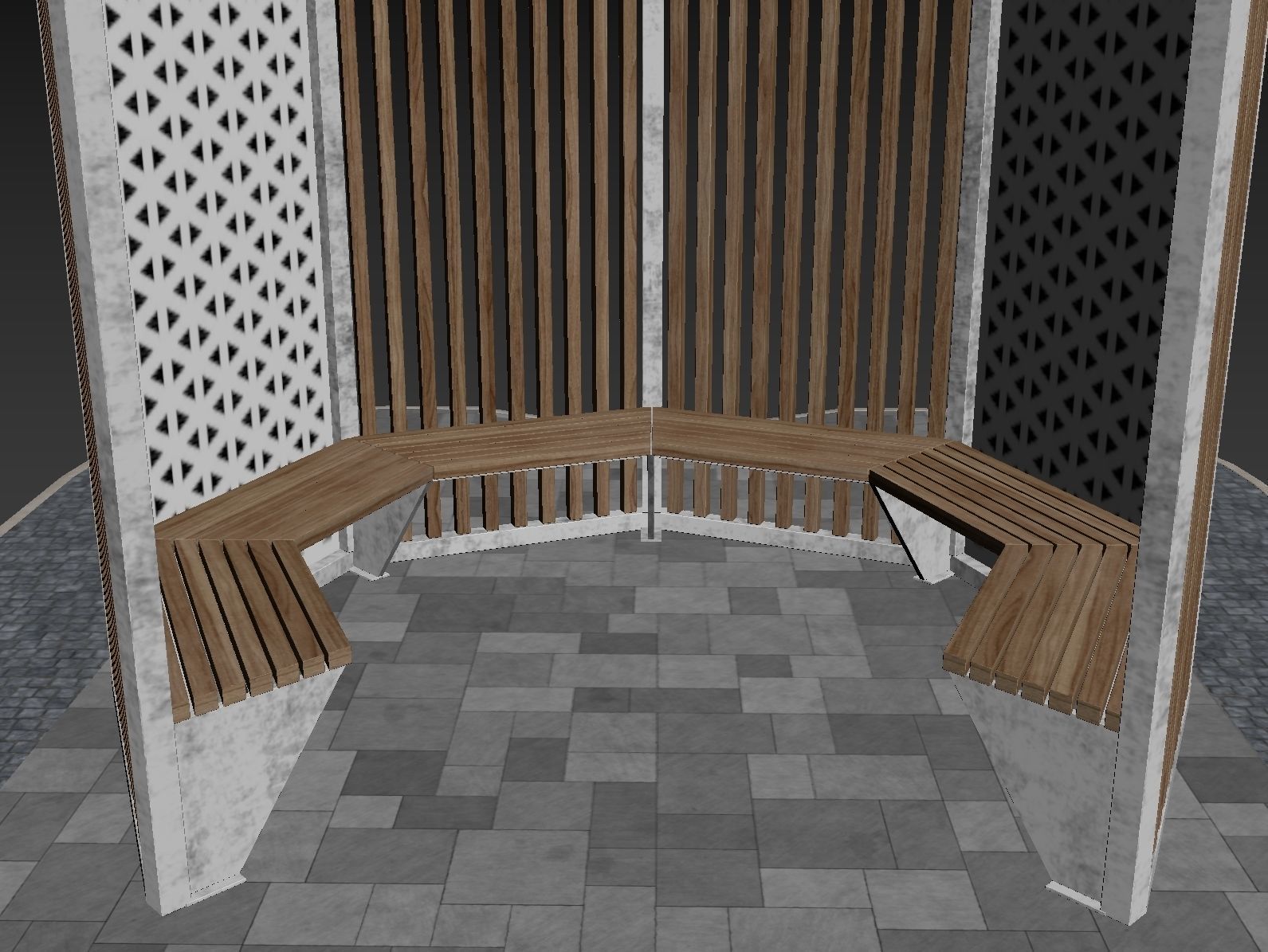 Set of pergolas and gazebos with benches 3D model_21