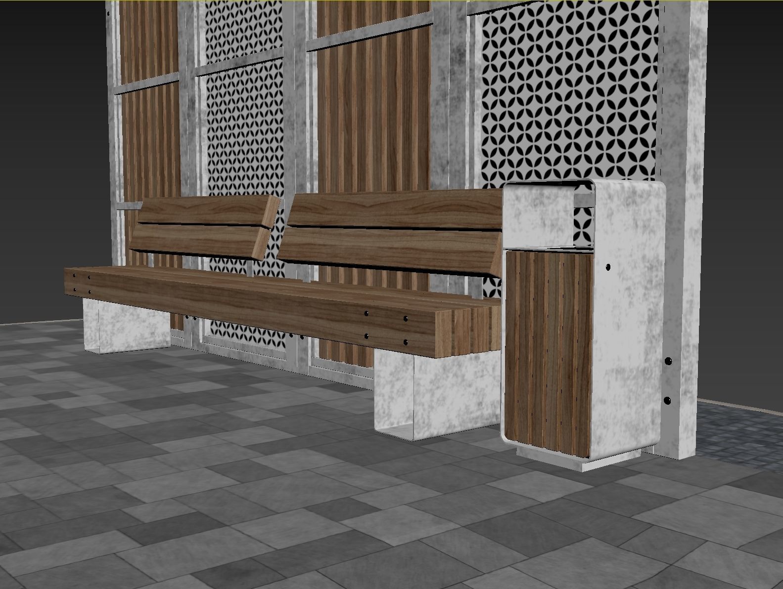 Set of pergolas and gazebos with benches 3D model_15