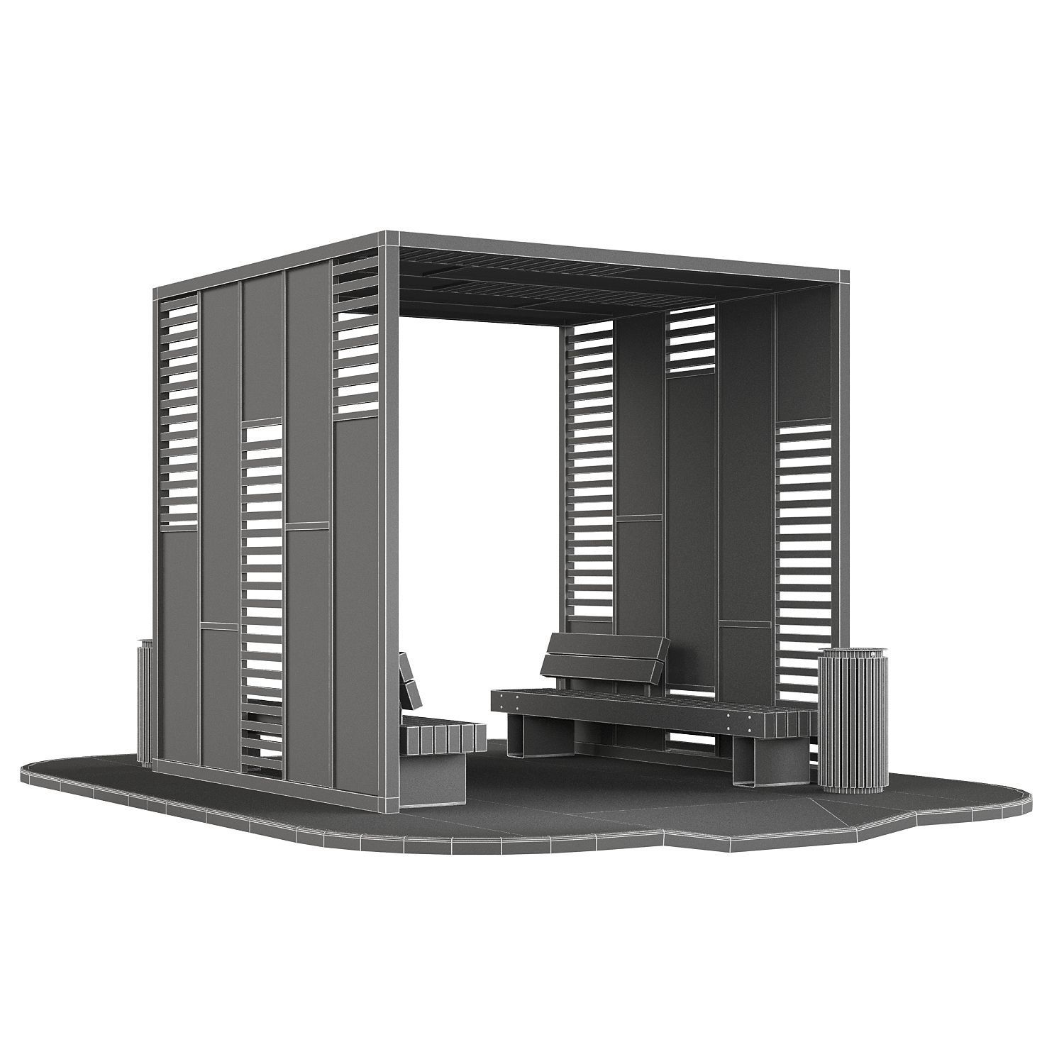 Set of pergolas and gazebos with benches 3D model_7