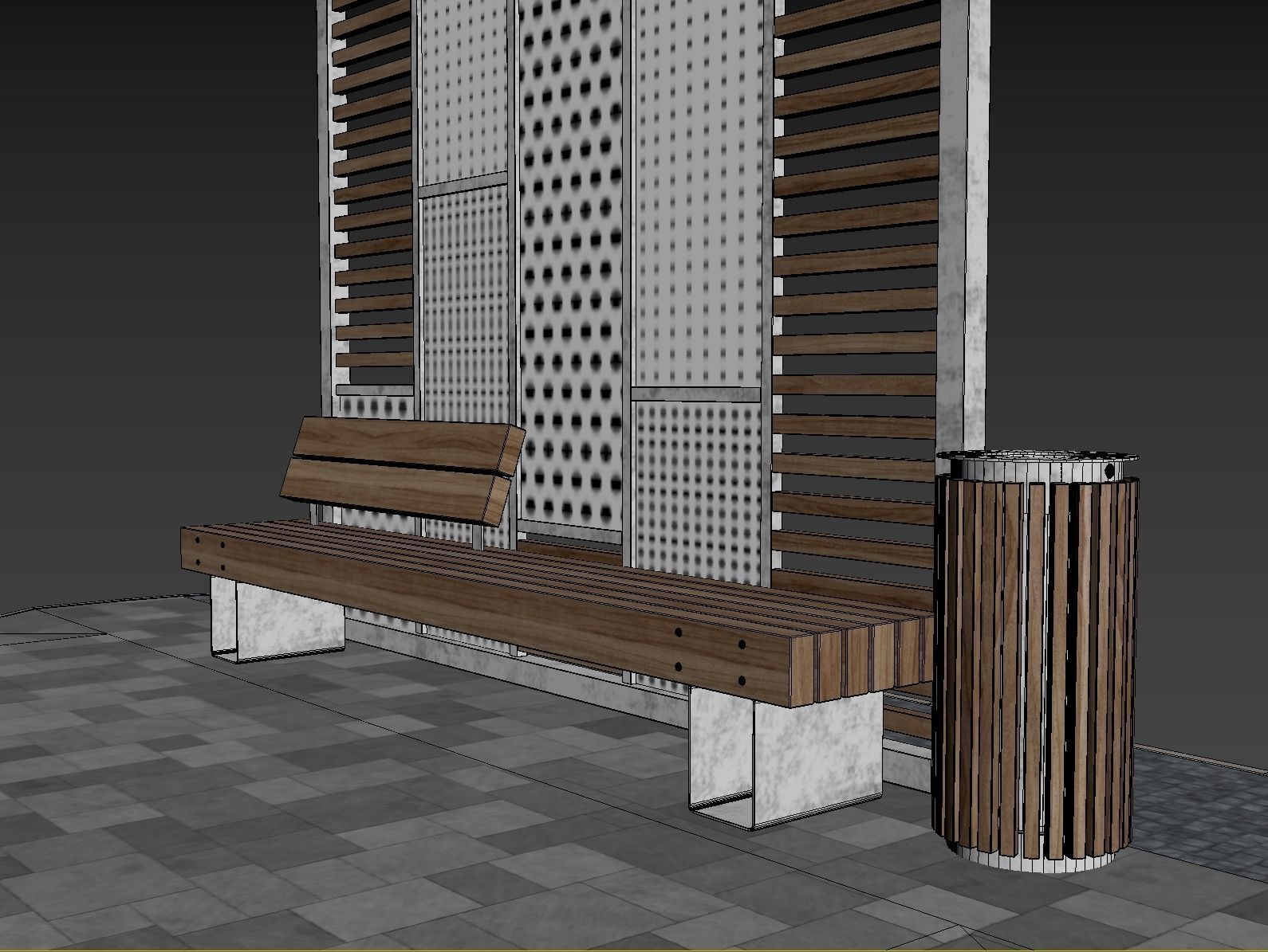 Set of pergolas and gazebos with benches 3D model_31