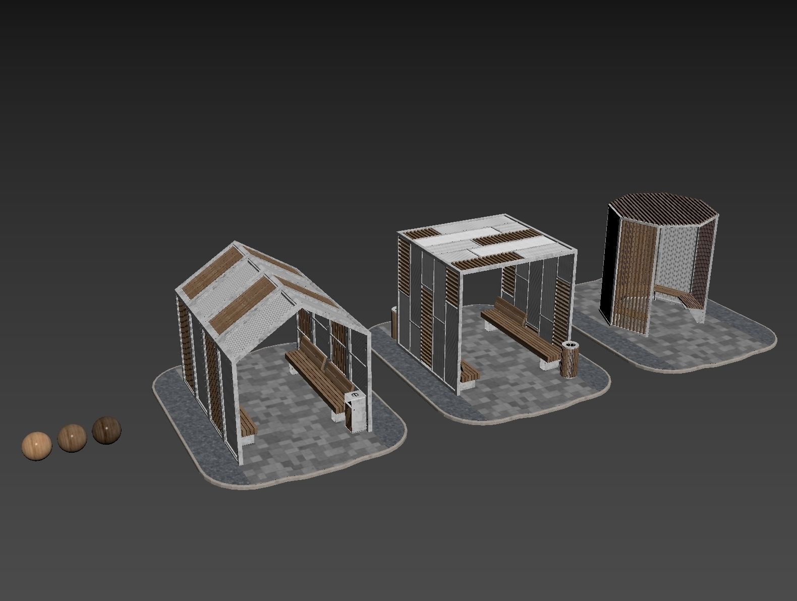 Set of pergolas and gazebos with benches 3D model_9