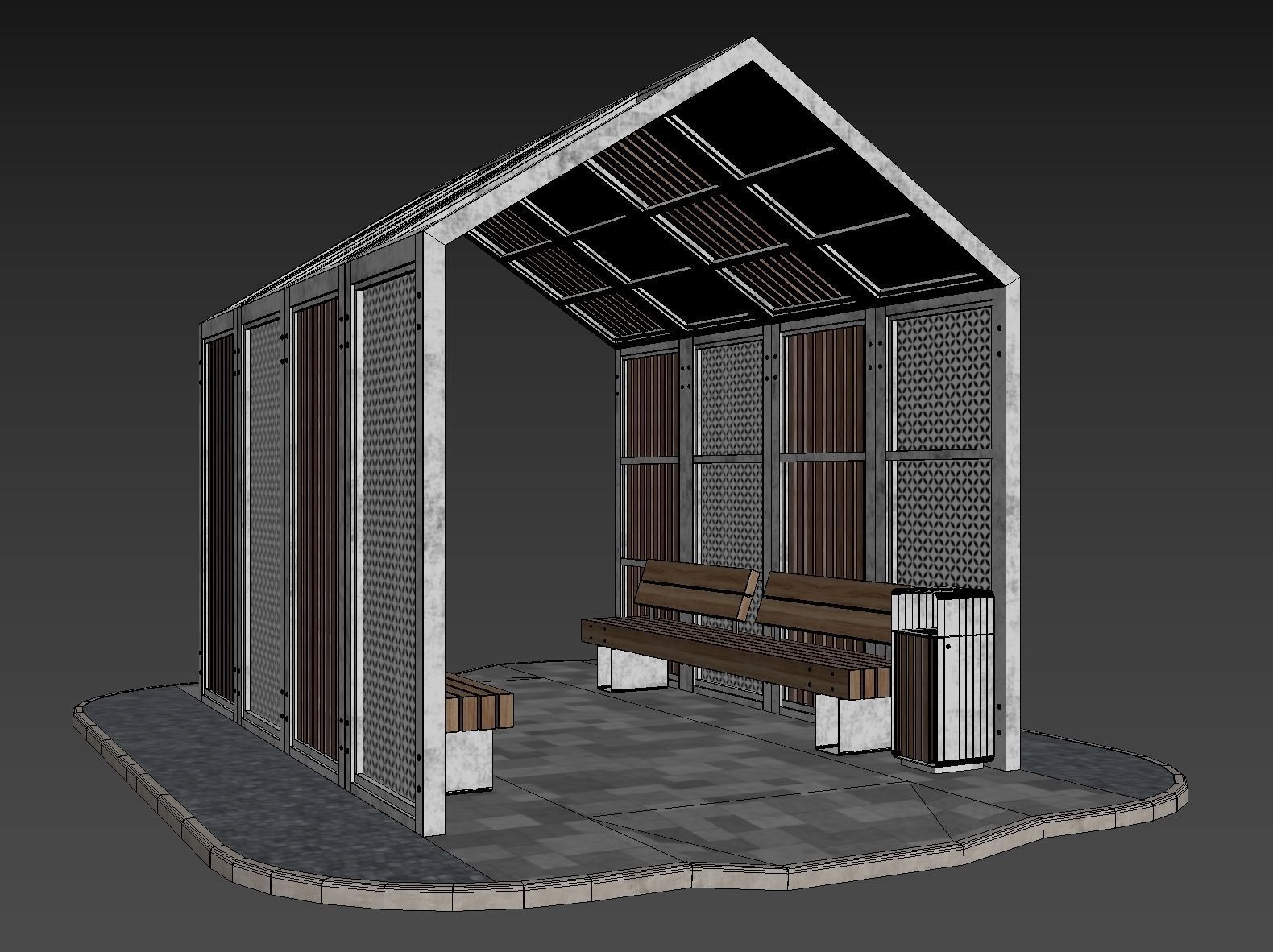 Set of pergolas and gazebos with benches 3D model_23