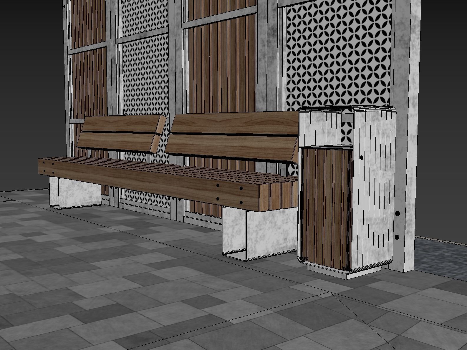 Set of pergolas and gazebos with benches 3D model_33