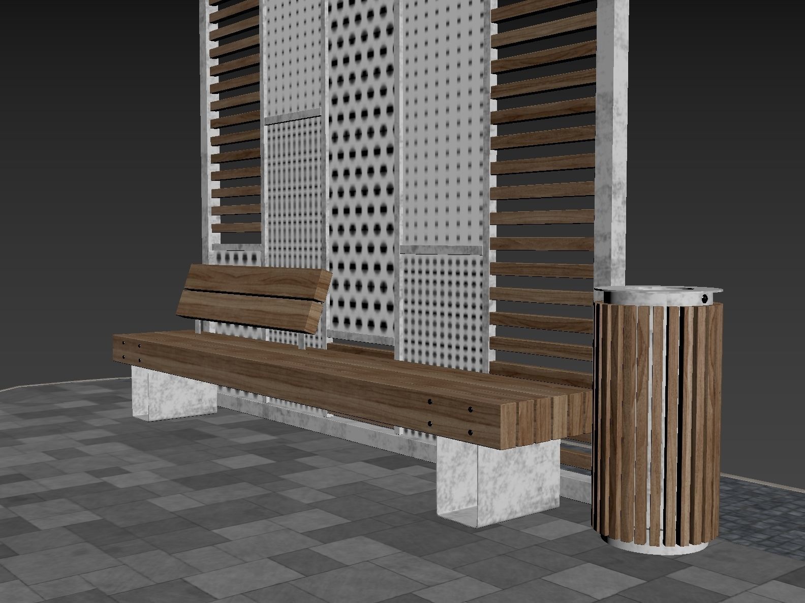 Set of pergolas and gazebos with benches 3D model_13