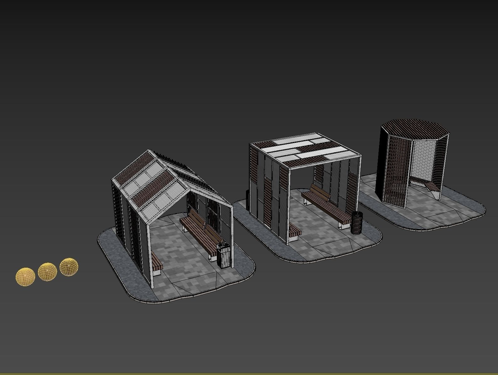 Set of pergolas and gazebos with benches 3D model_27