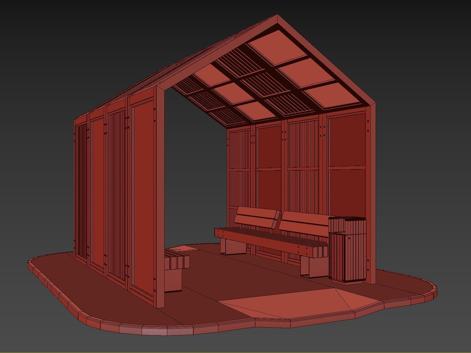 Set of pergolas and gazebos with benches 3D model_44