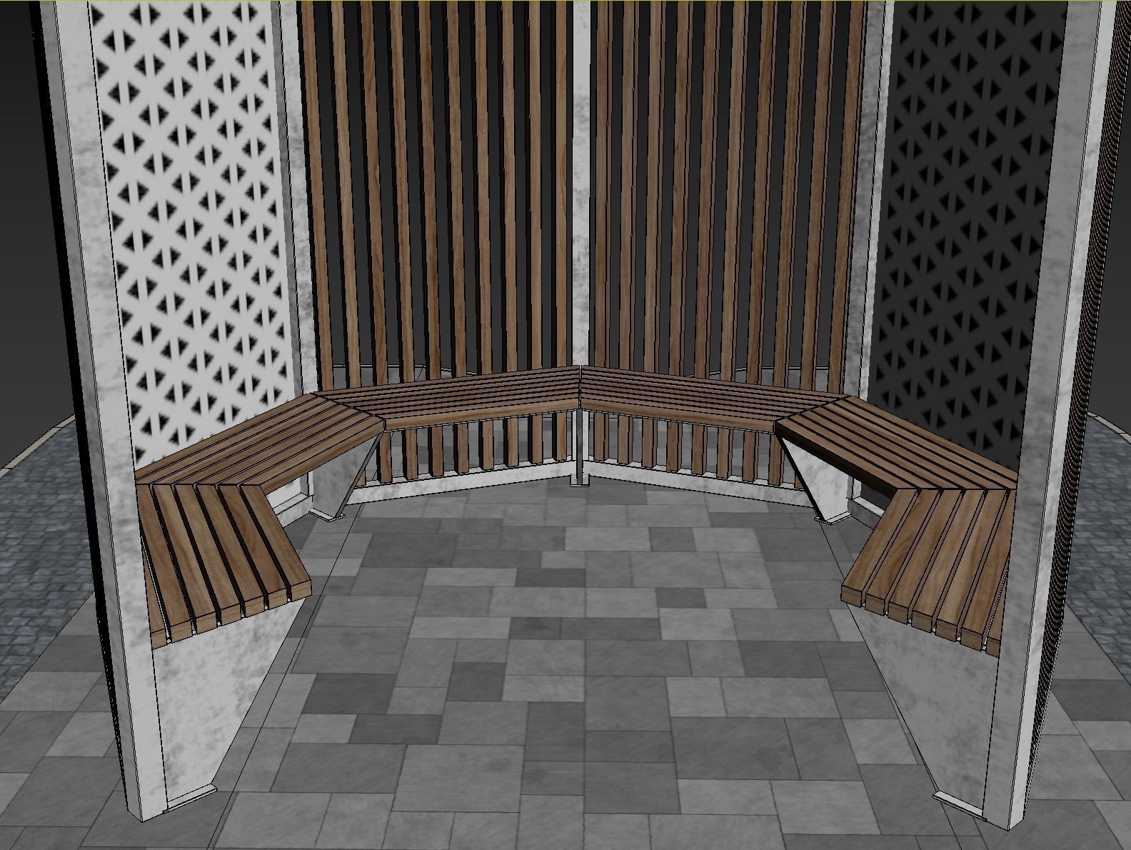 Set of pergolas and gazebos with benches 3D model_26