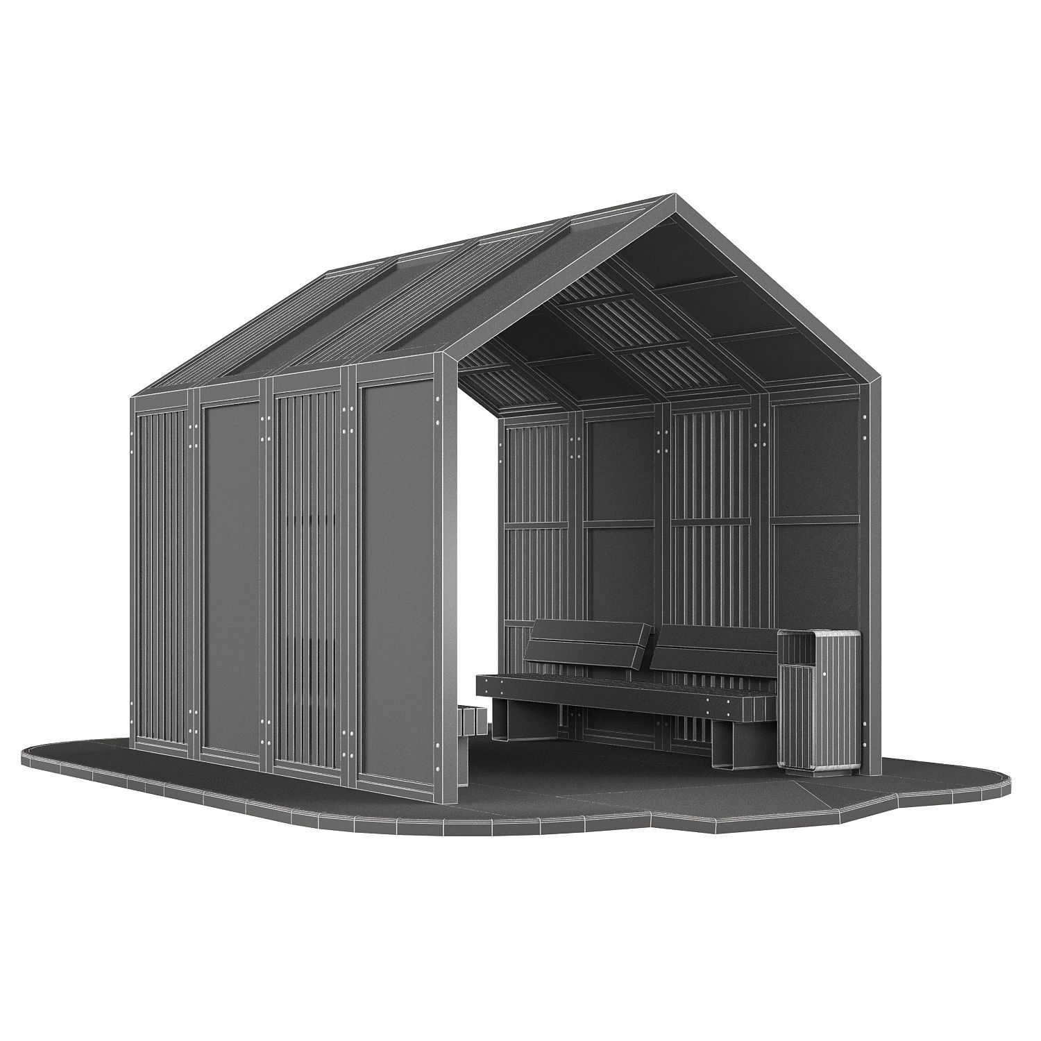 Set of pergolas and gazebos with benches 3D model_6