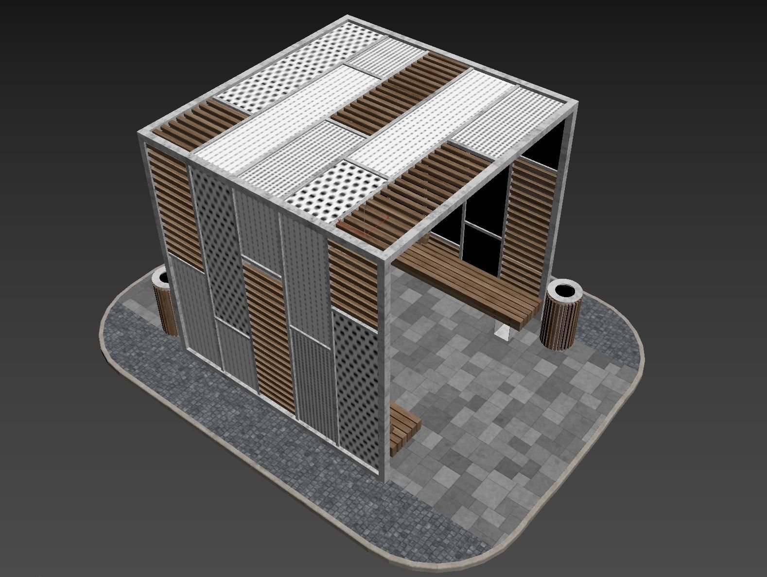 Set of pergolas and gazebos with benches 3D model_22
