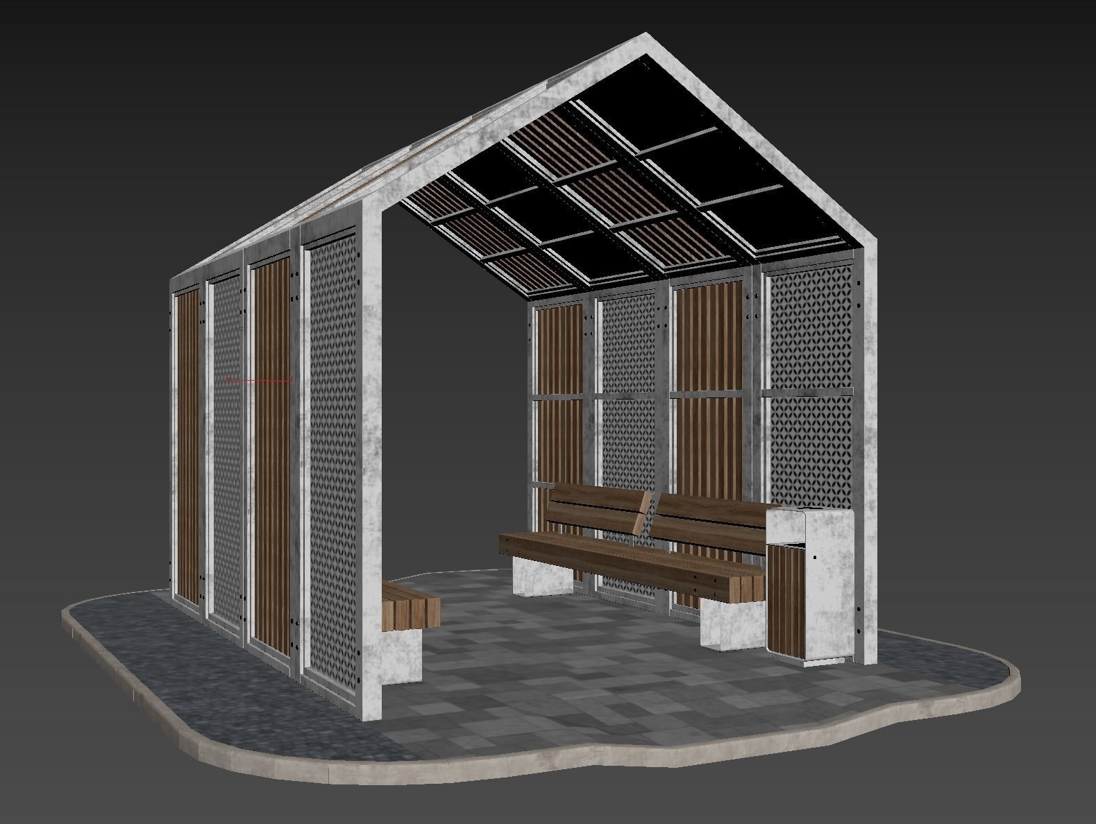 Set of pergolas and gazebos with benches 3D model_10