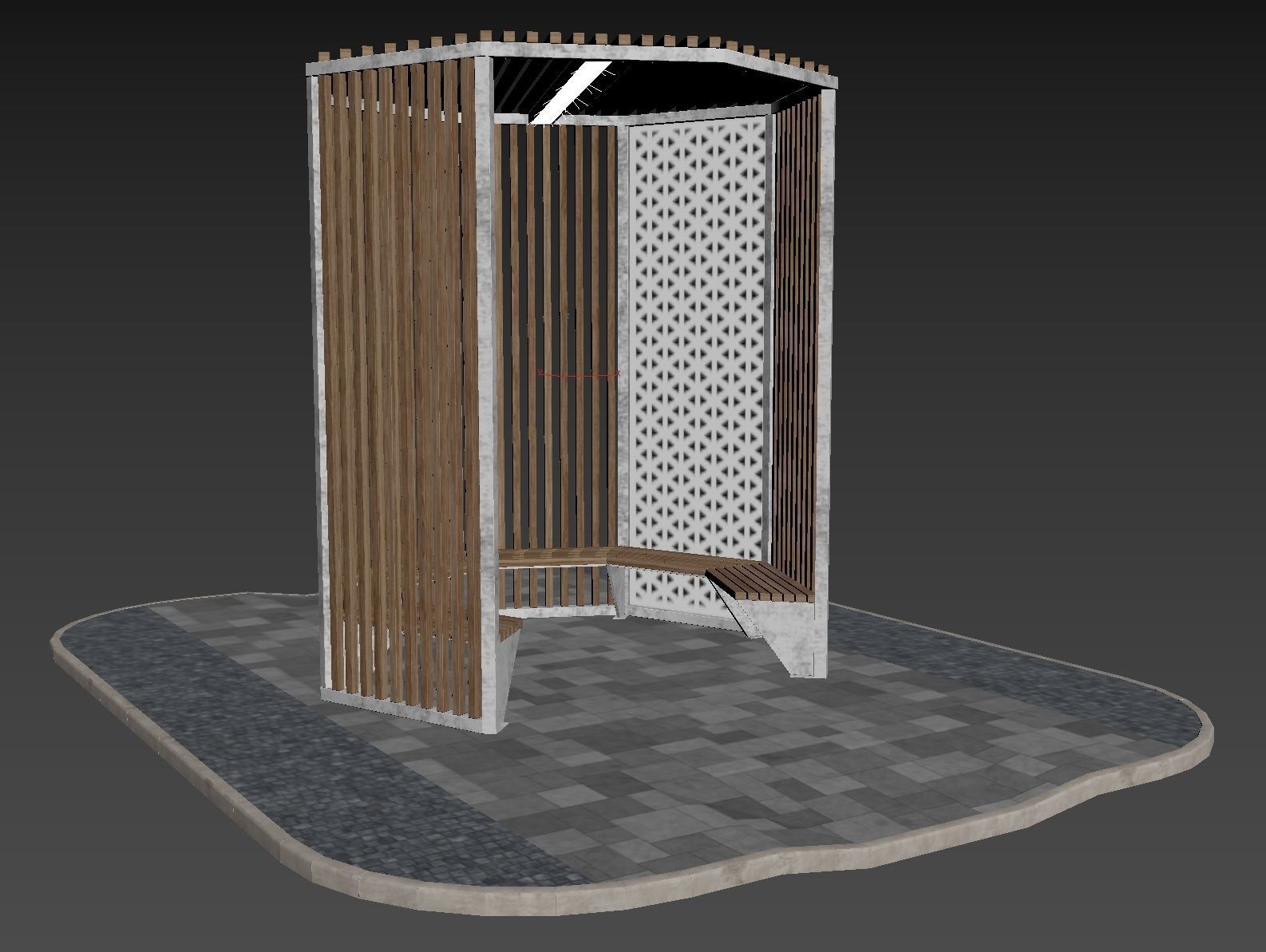 Set of pergolas and gazebos with benches 3D model_29