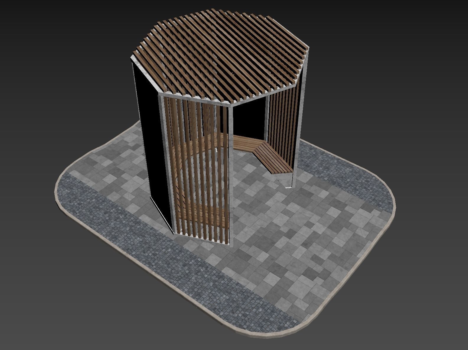 Set of pergolas and gazebos with benches 3D model_30