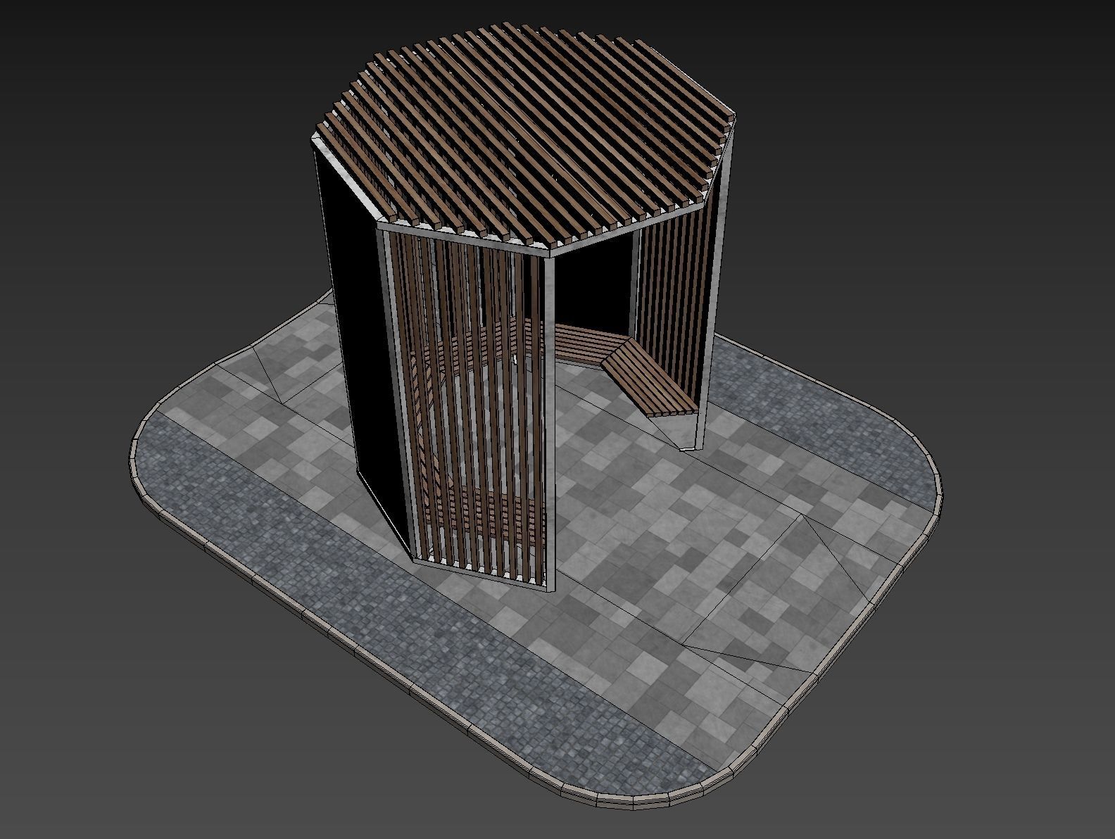 Set of pergolas and gazebos with benches 3D model_20
