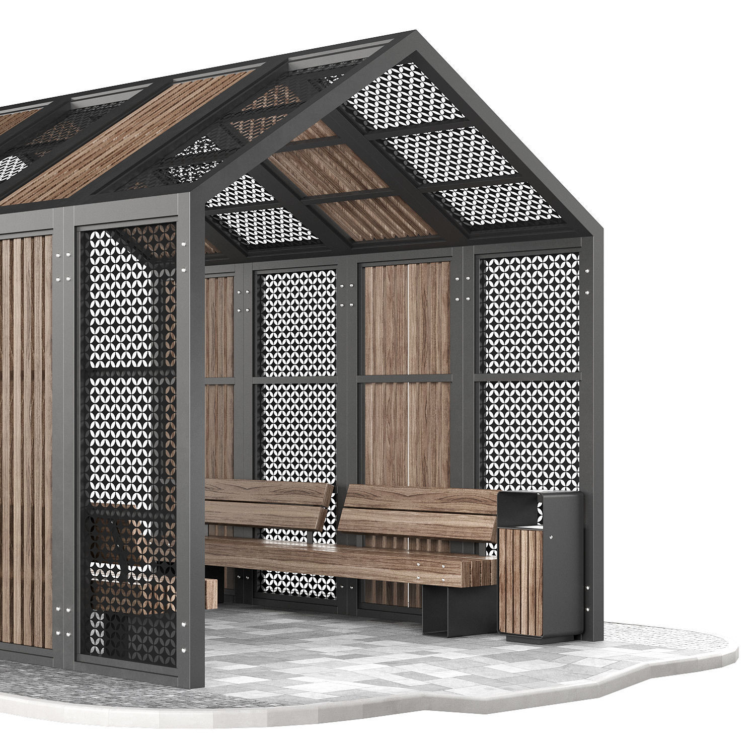 Set of pergolas and gazebos with benches 3D model_5