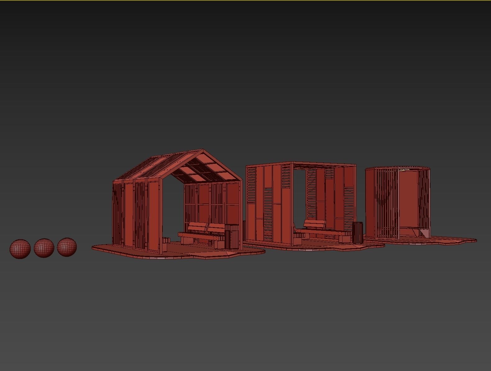 Set of pergolas and gazebos with benches 3D model_47