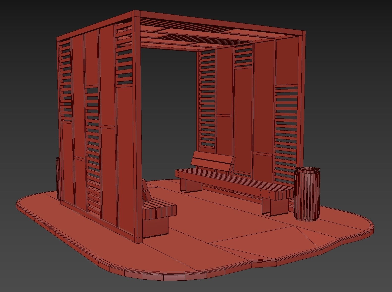 Set of pergolas and gazebos with benches 3D model_49