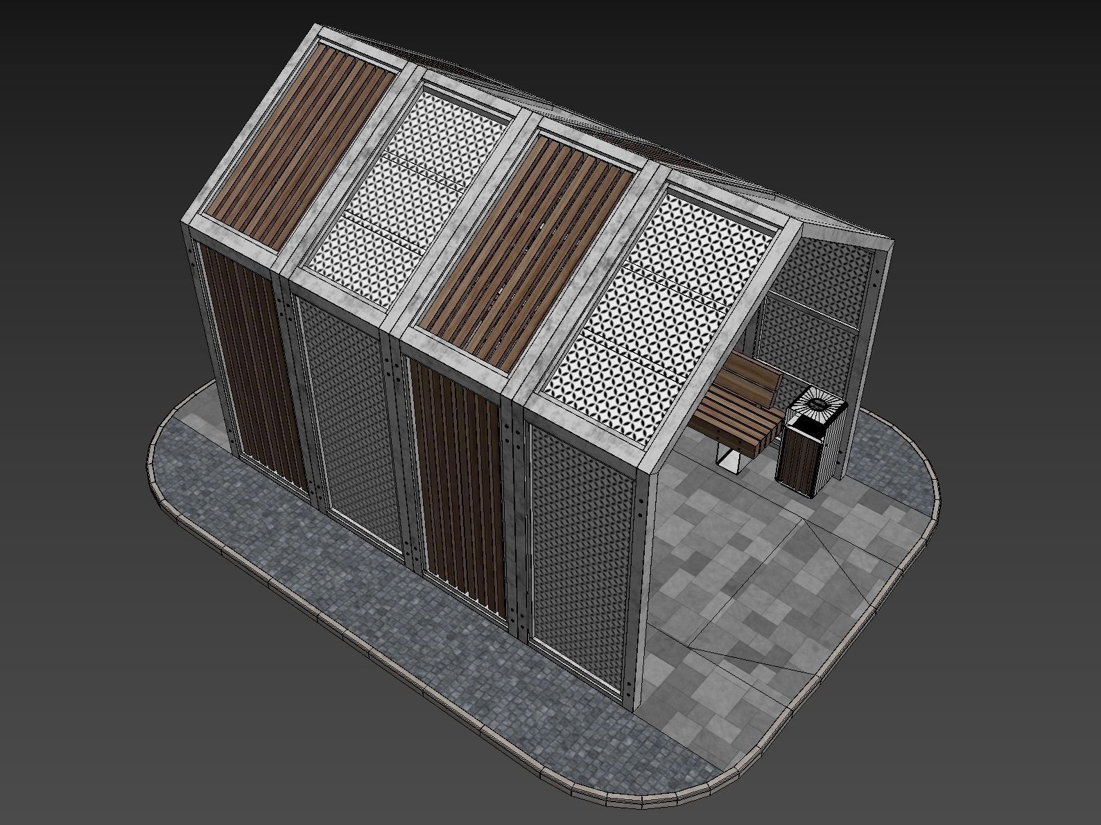 Set of pergolas and gazebos with benches 3D model_34