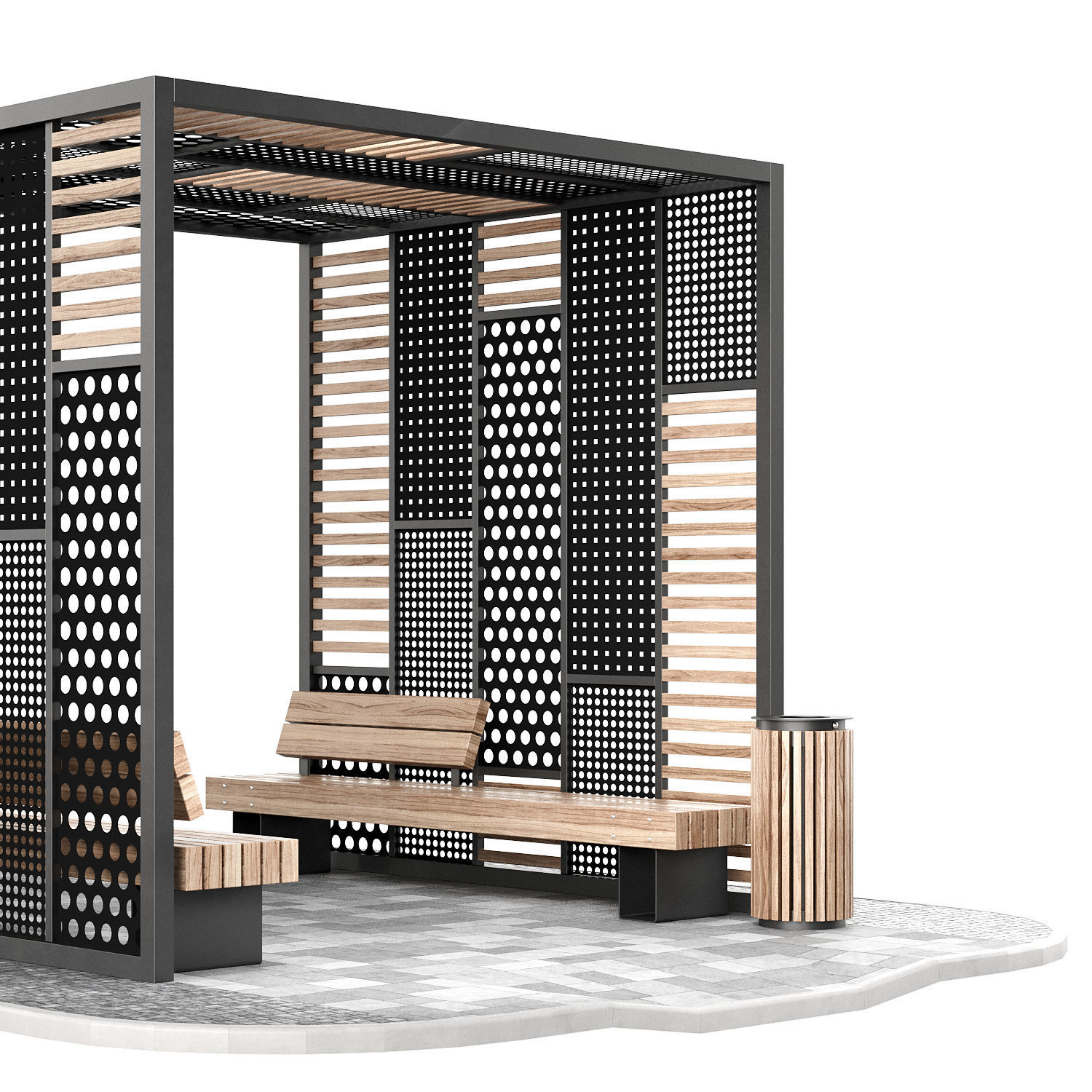 Set of pergolas and gazebos with benches 3D model_2