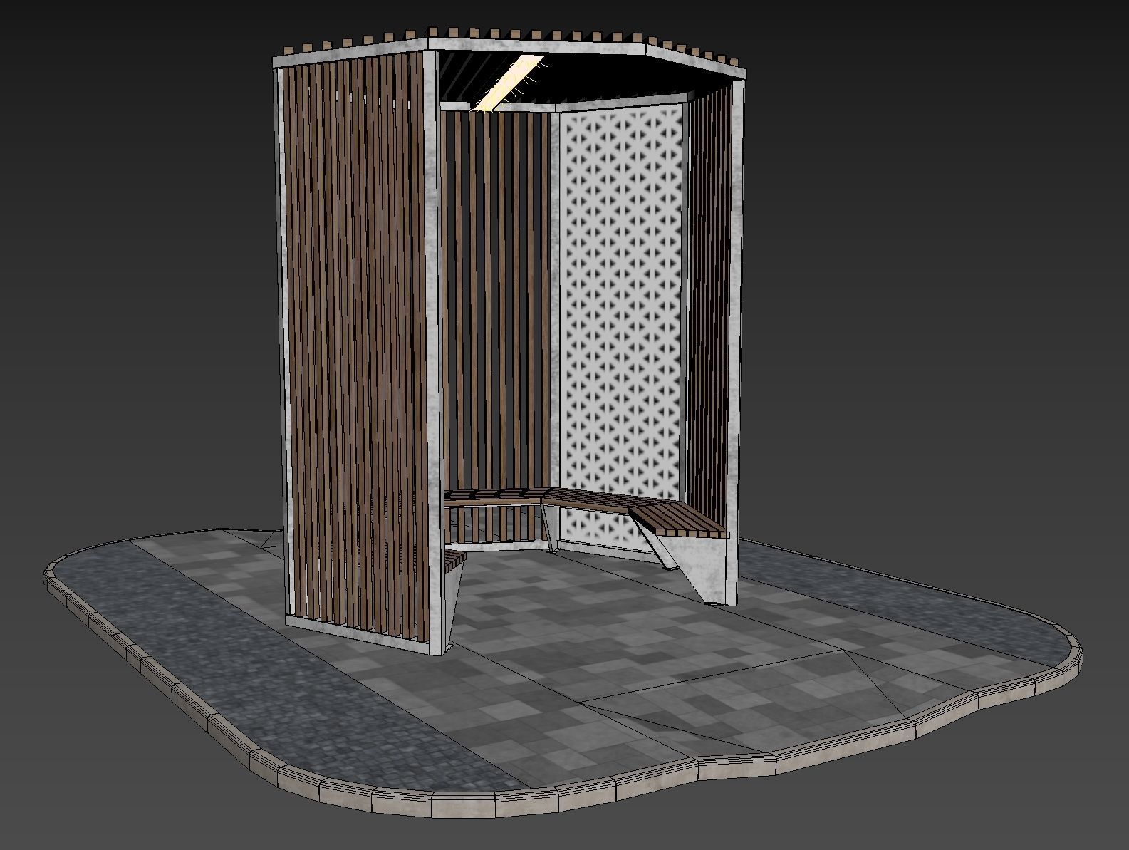 Set of pergolas and gazebos with benches 3D model_28
