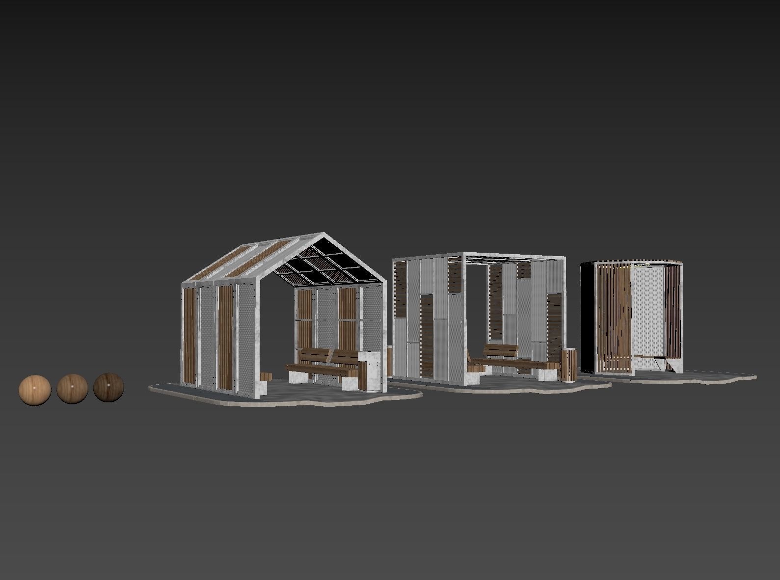 Set of pergolas and gazebos with benches 3D model_17