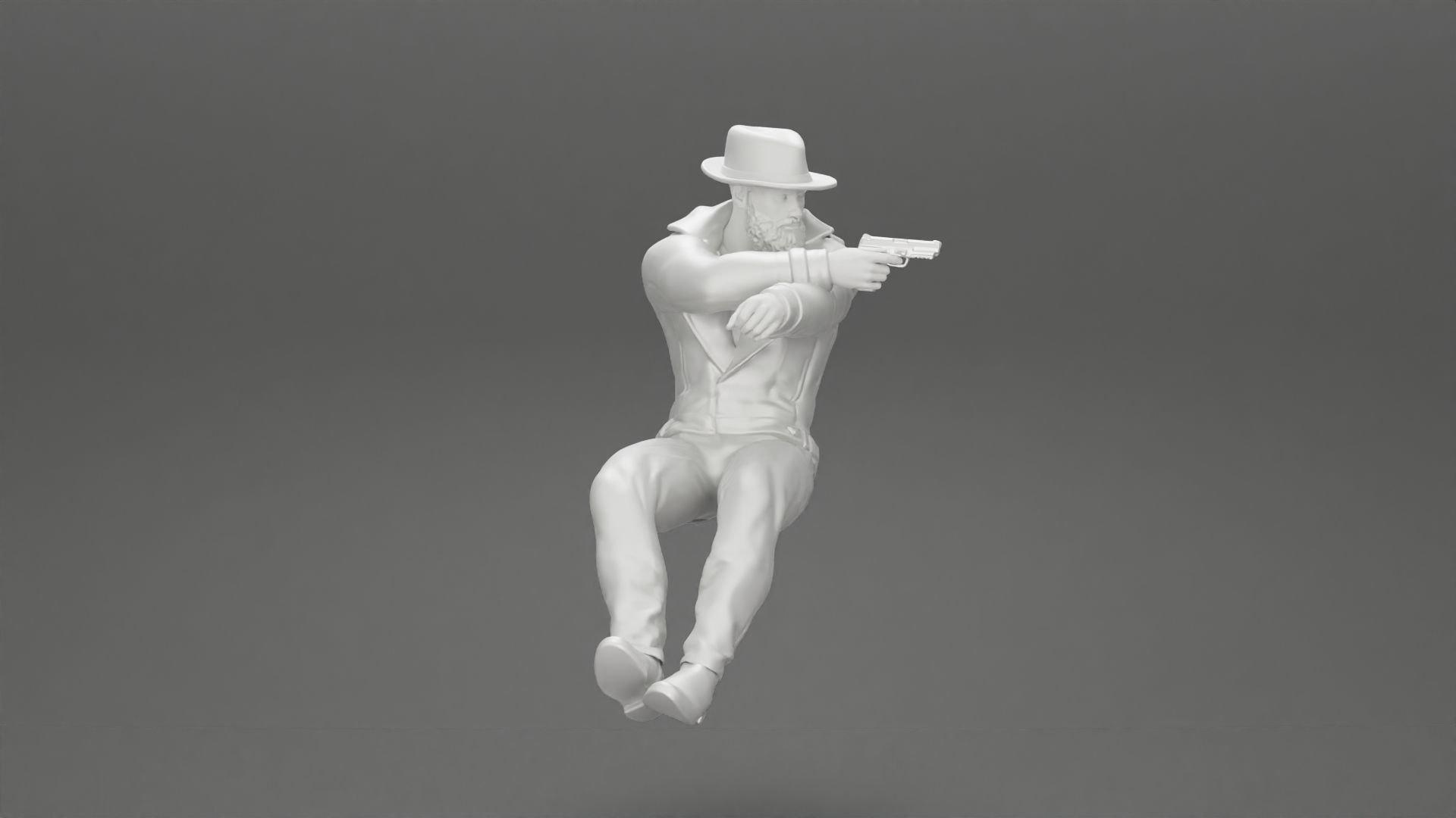Gangster in hat driving a car and holding gun 3D print model_26