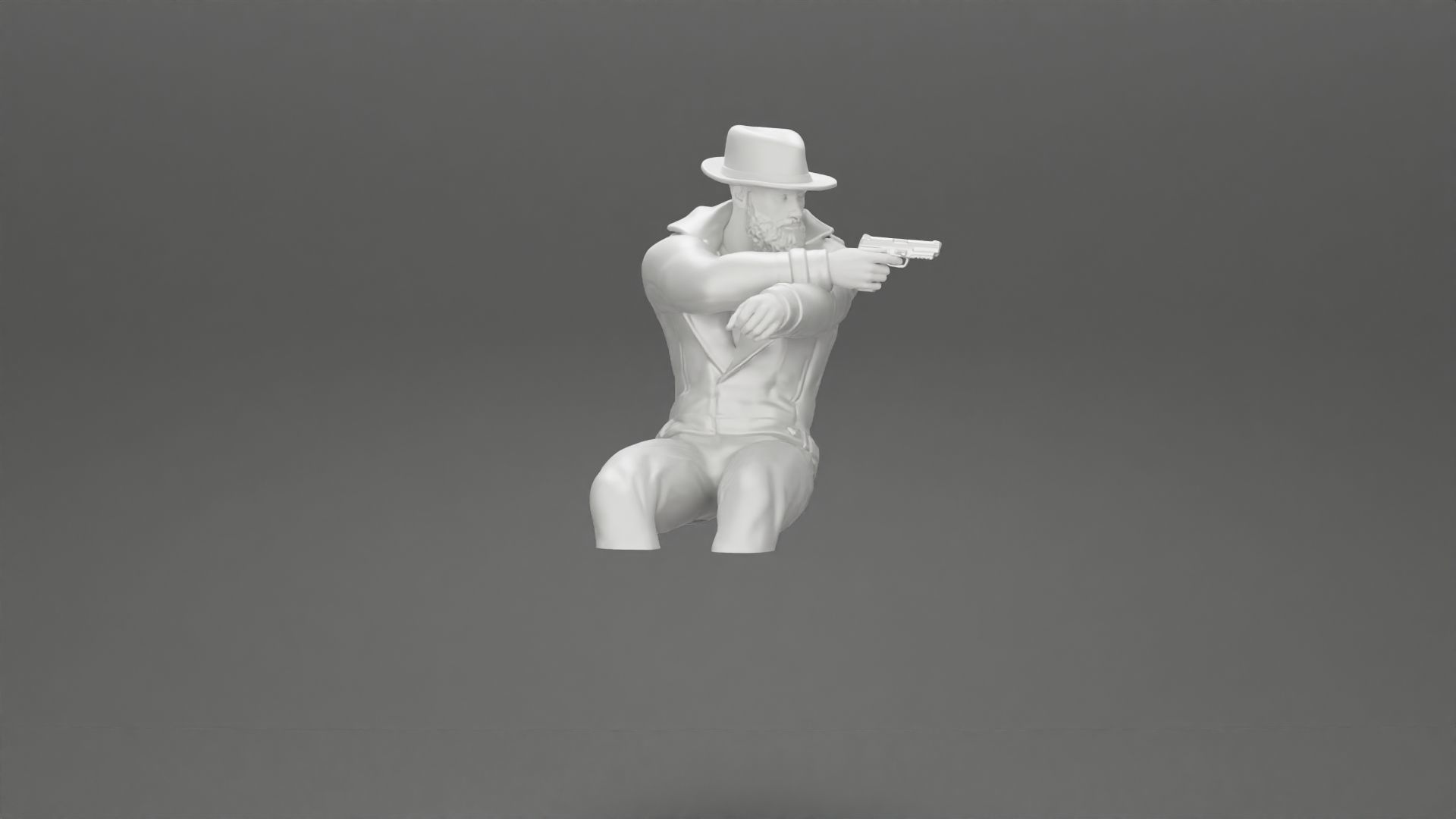 Gangster in hat driving a car and holding gun 3D print model_32