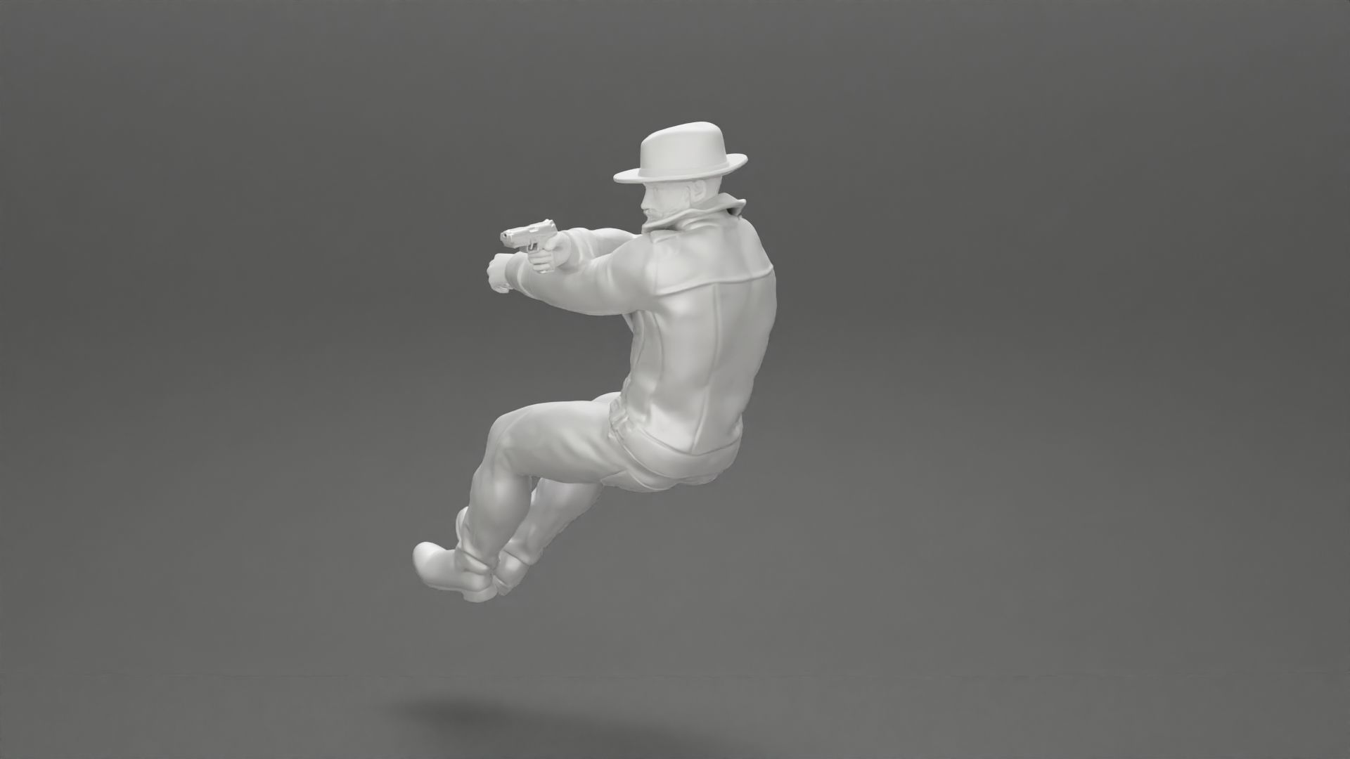 Gangster in hat driving a car and holding gun 3D print model_30