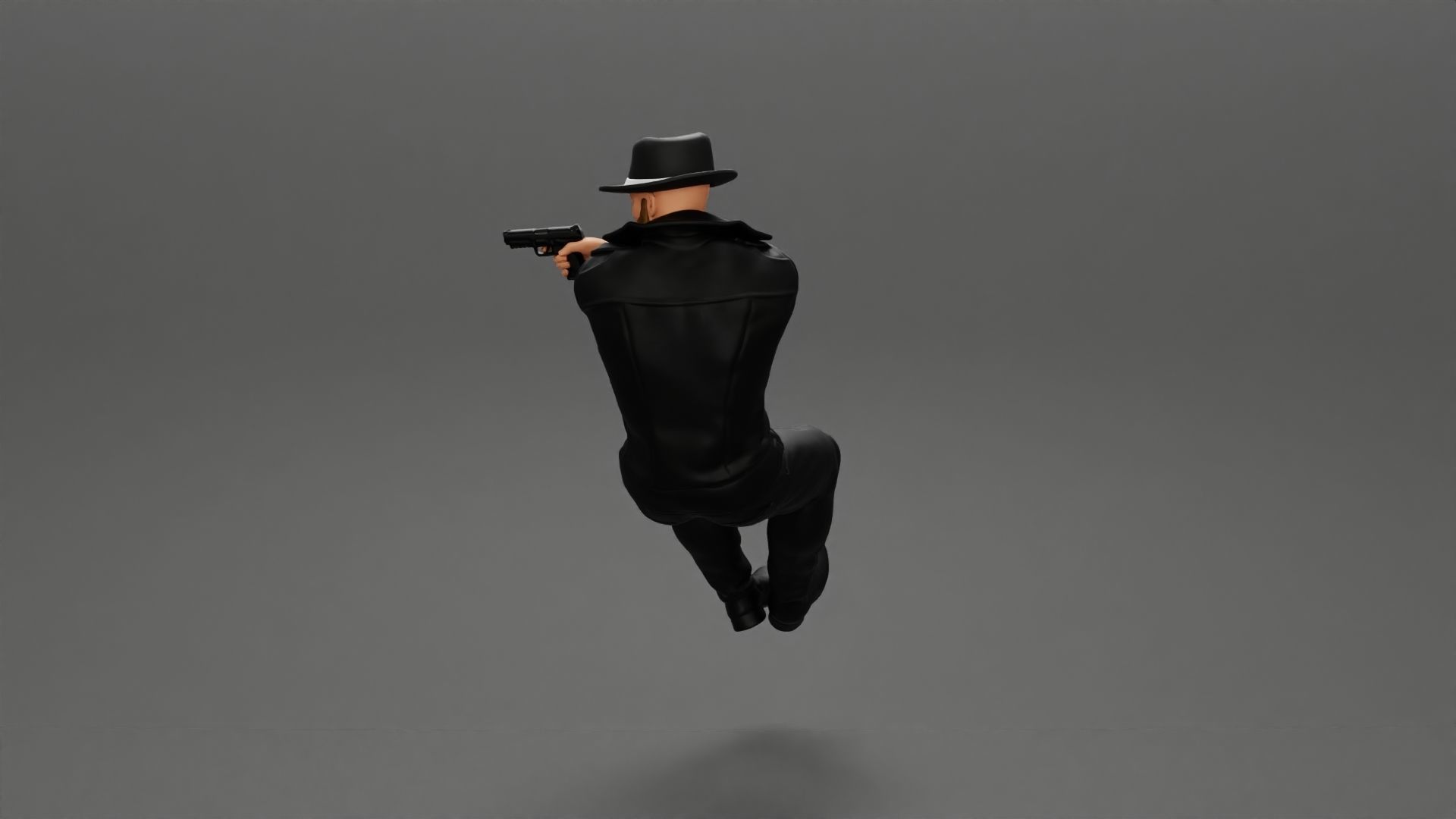 Gangster in hat driving a car and holding gun 3D print model_12