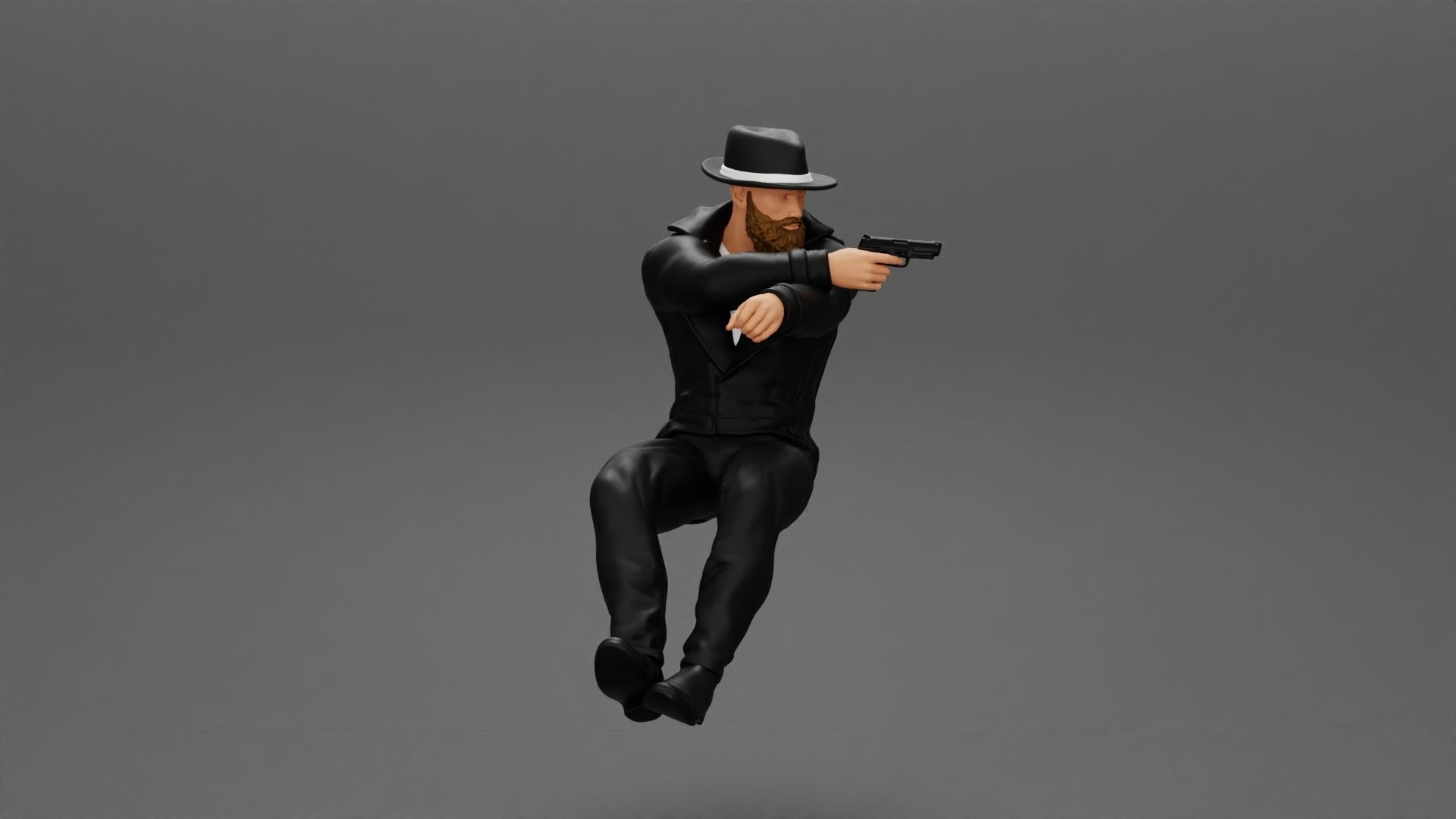 Gangster in hat driving a car and holding gun 3D print model_9
