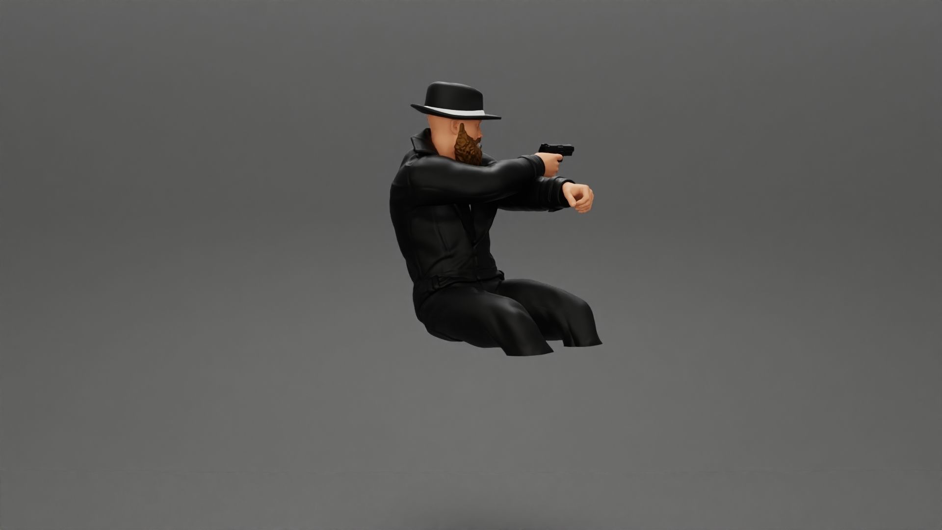 Gangster in hat driving a car and holding gun 3D print model_15