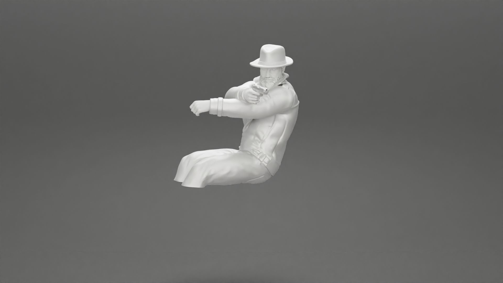 Gangster in hat driving a car and holding gun 3D print model_31