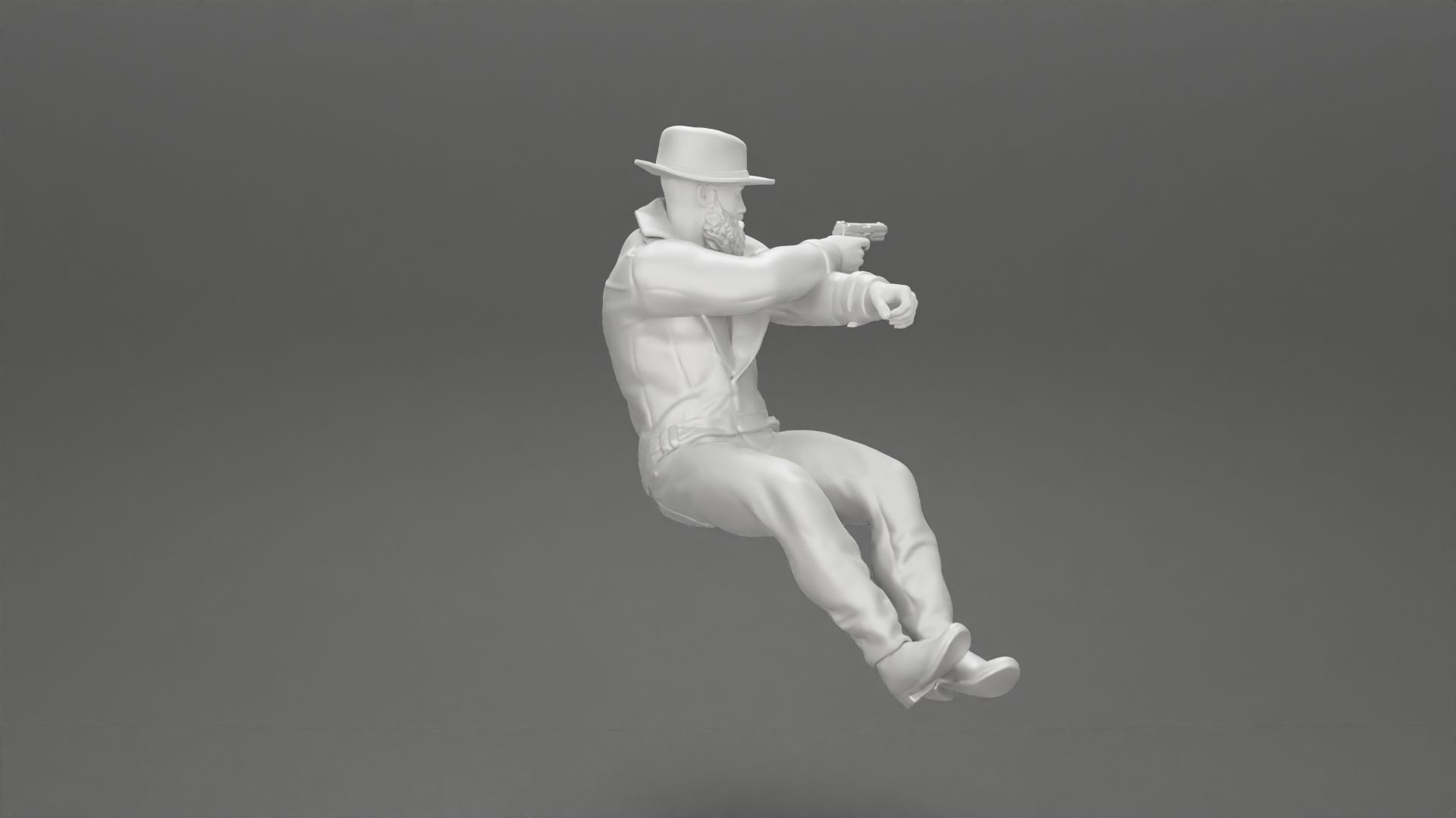Gangster in hat driving a car and holding gun 3D print model_27
