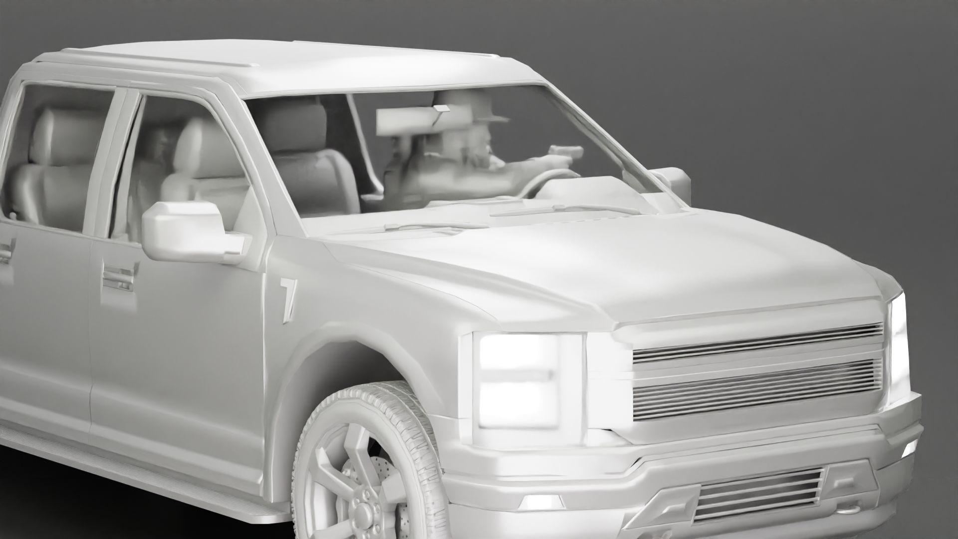 Gangster in hat driving a car and holding gun 3D print model_21