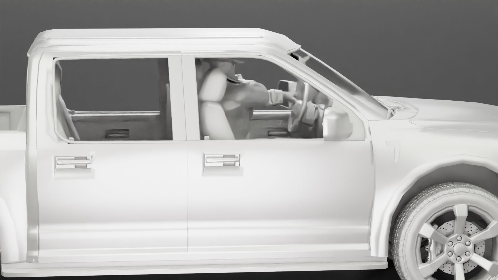 Gangster in hat driving a car and holding gun 3D print model_22