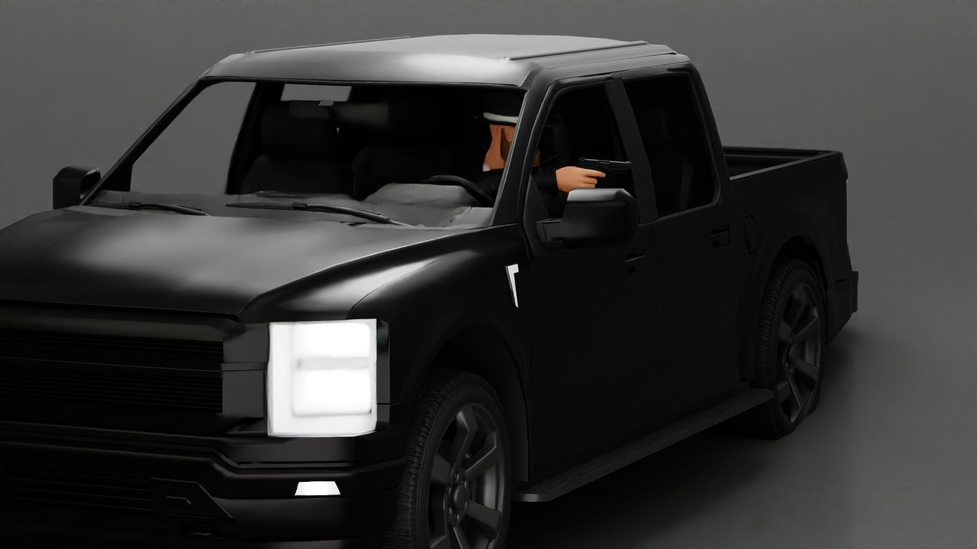 Gangster in hat driving a car and holding gun 3D print model_4